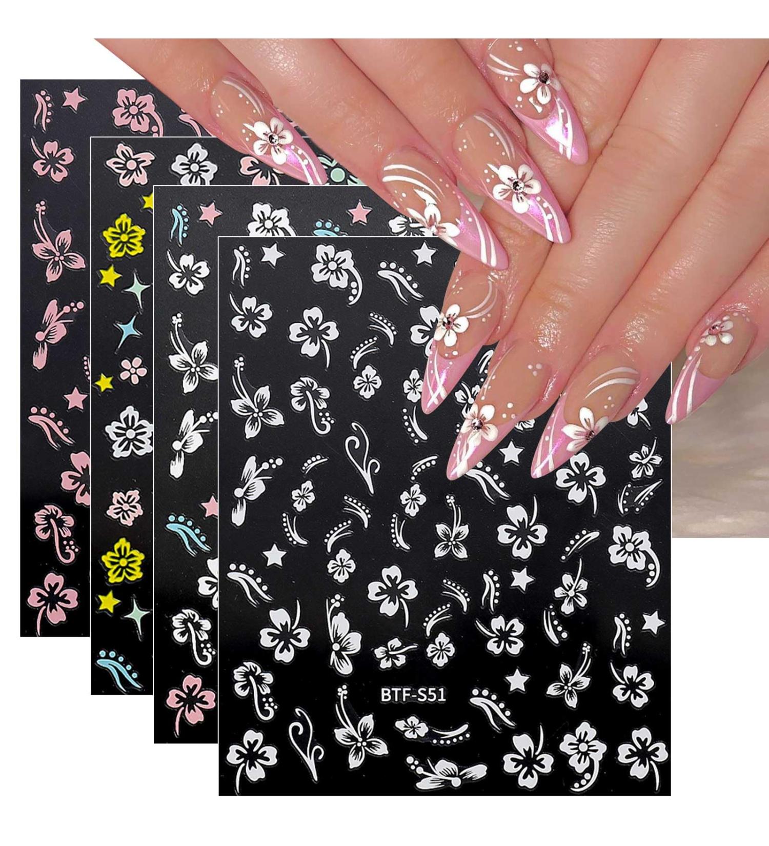 JMEOWIO 9 Sheets Spring Flower Nail Art Stickers Decals Self-Adhesive Colorful Summer Floral White Nail Supplies Nail Art Design Decoration Accessories - Buy Online on GoSupps.com