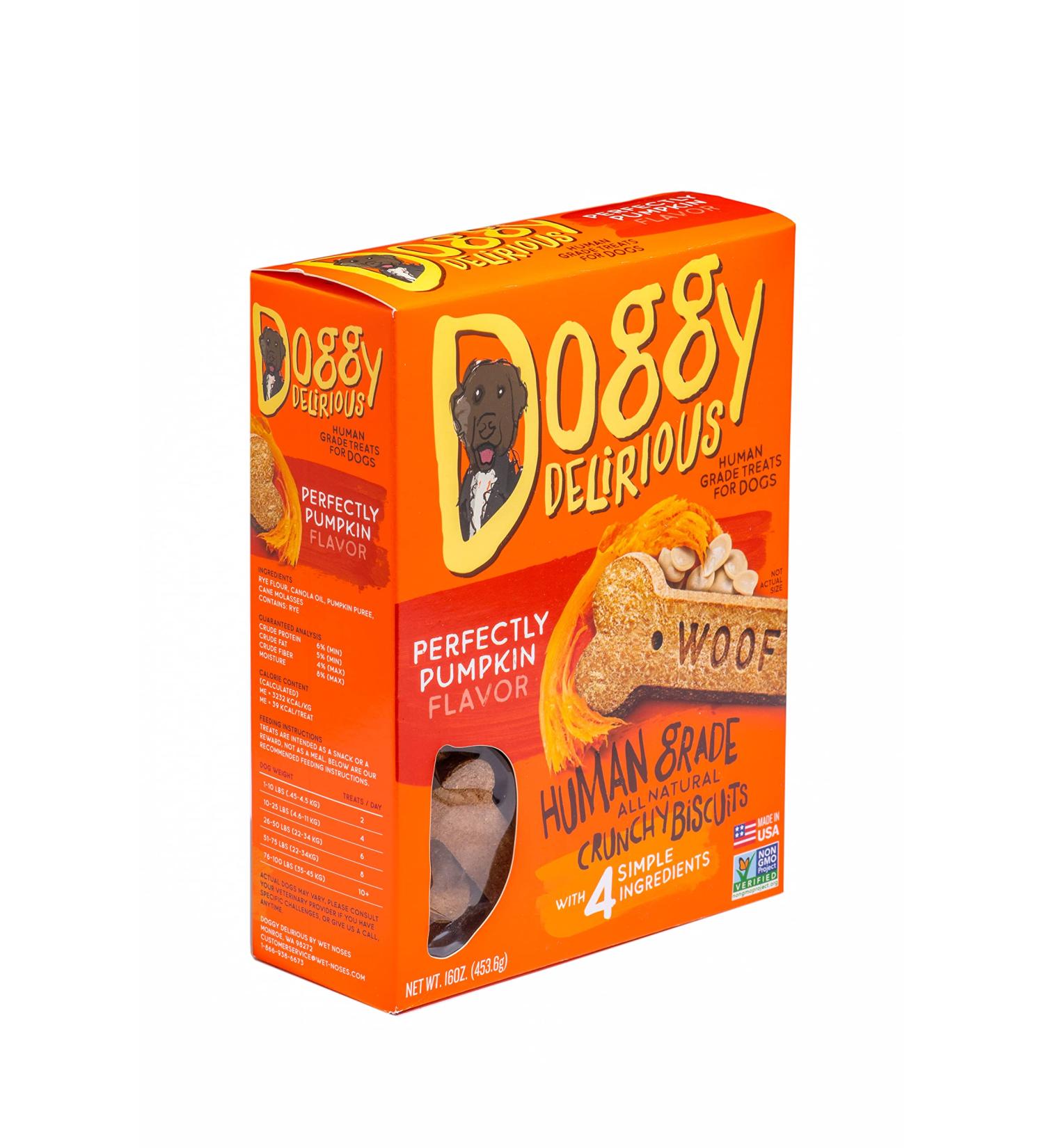 Doggy Delirious All-Natural Crunchy Dog Treats - 100% Human-Grade Pumpkin Snacks for All Breeds & Sizes - 16 Oz - Buy Online on GoSupps.com