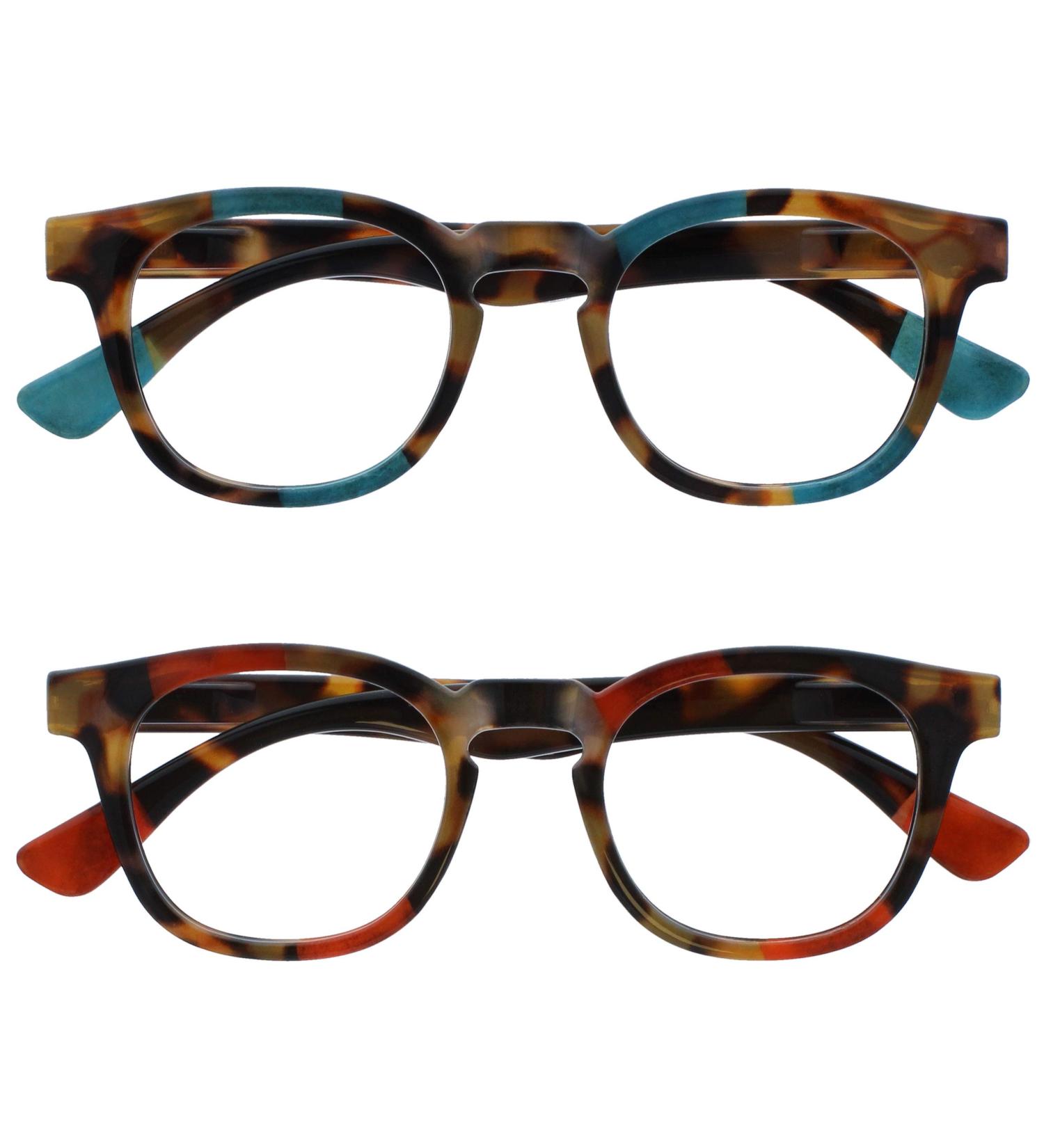 Opulize Ava Reading Glasses 2 Pack - Rounded Frame Spring Hinges Scratch-Resistant Blue & Red for Men and Women | +1.50 Diopter - Buy Online on GoSupps.com