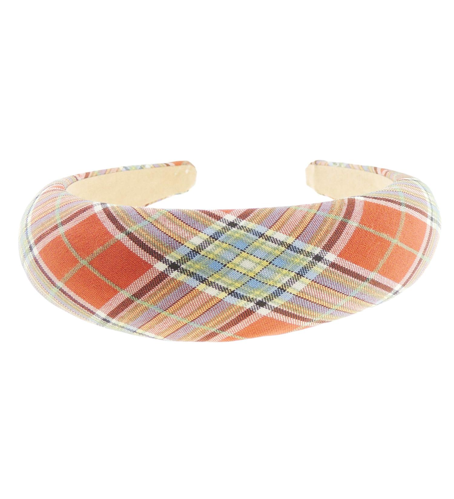 Wide High Sponge Puffy Bump Thick Fashion Formal Plaid Tartan Fabric Boho Vintage Headband Alice Band Women Hair Accessory Hairband Christmas Birthday Wedding Guest Bridesmaid Prom Holiday Orange Burnt Orange
