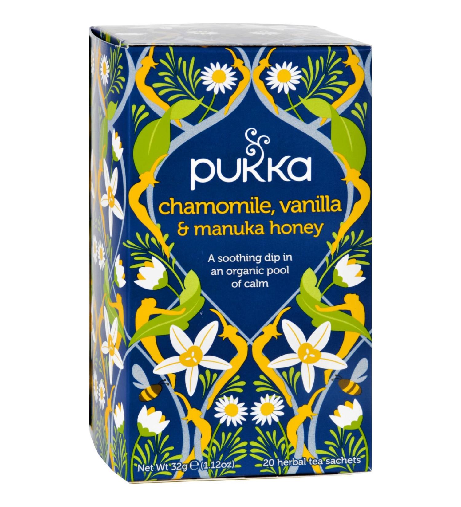 Pukka Herbal Teas Tea - Organic - Chamomile Vanilla and Manuka Honey - 20 Bags - Case of 6-95%+ Organic-Gluten Free - Yeast Free-Wheat Free-