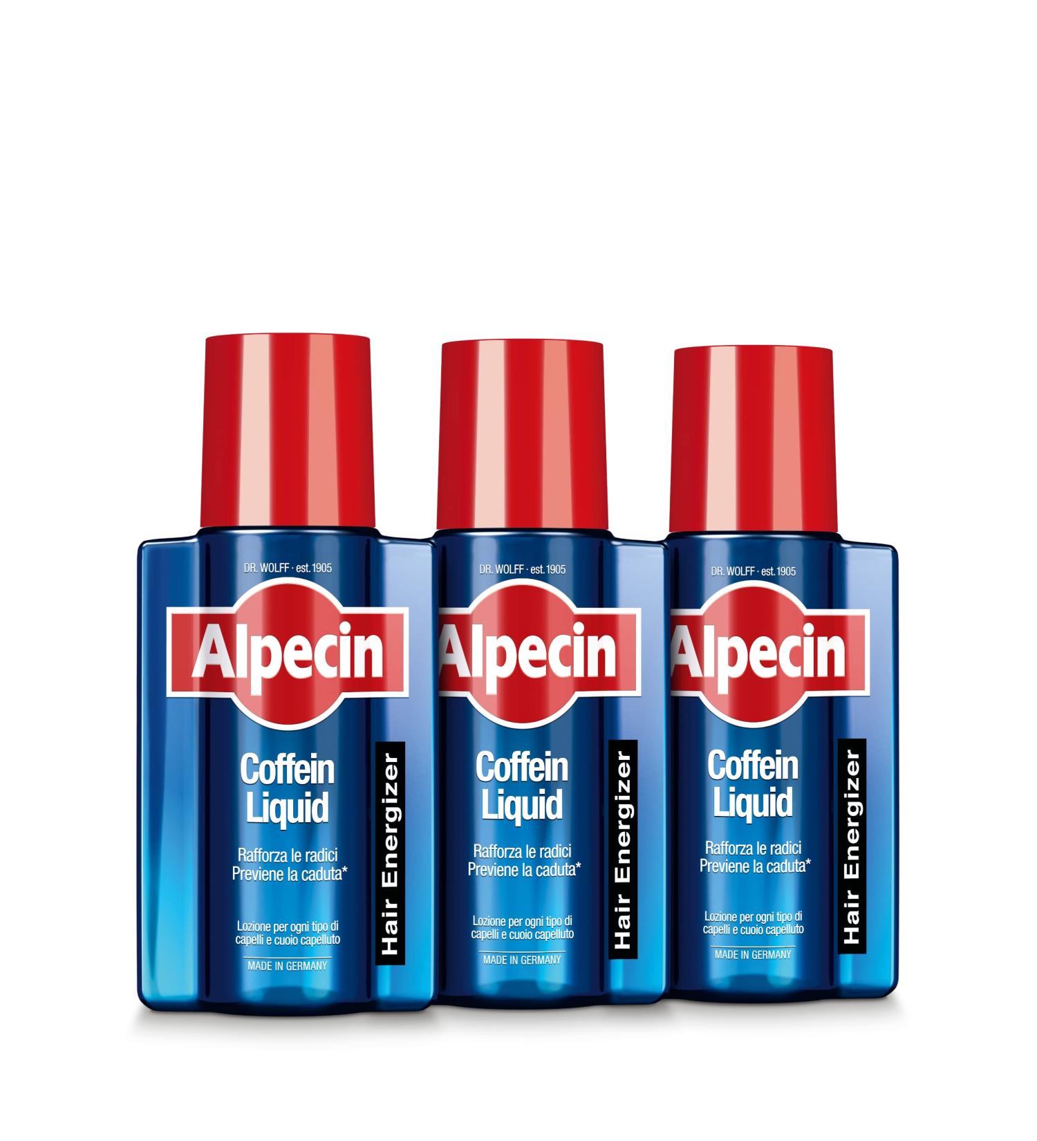 Alpecin Caffeine Liquid 3 x 200 ml | Lotion anti-chute pour homme pour la croissance naturelle des cheveux | Produits contre l'amincissement et la chute h r ditaire | Fortifie et stimule les racines - Buy Online on GoSupps.com