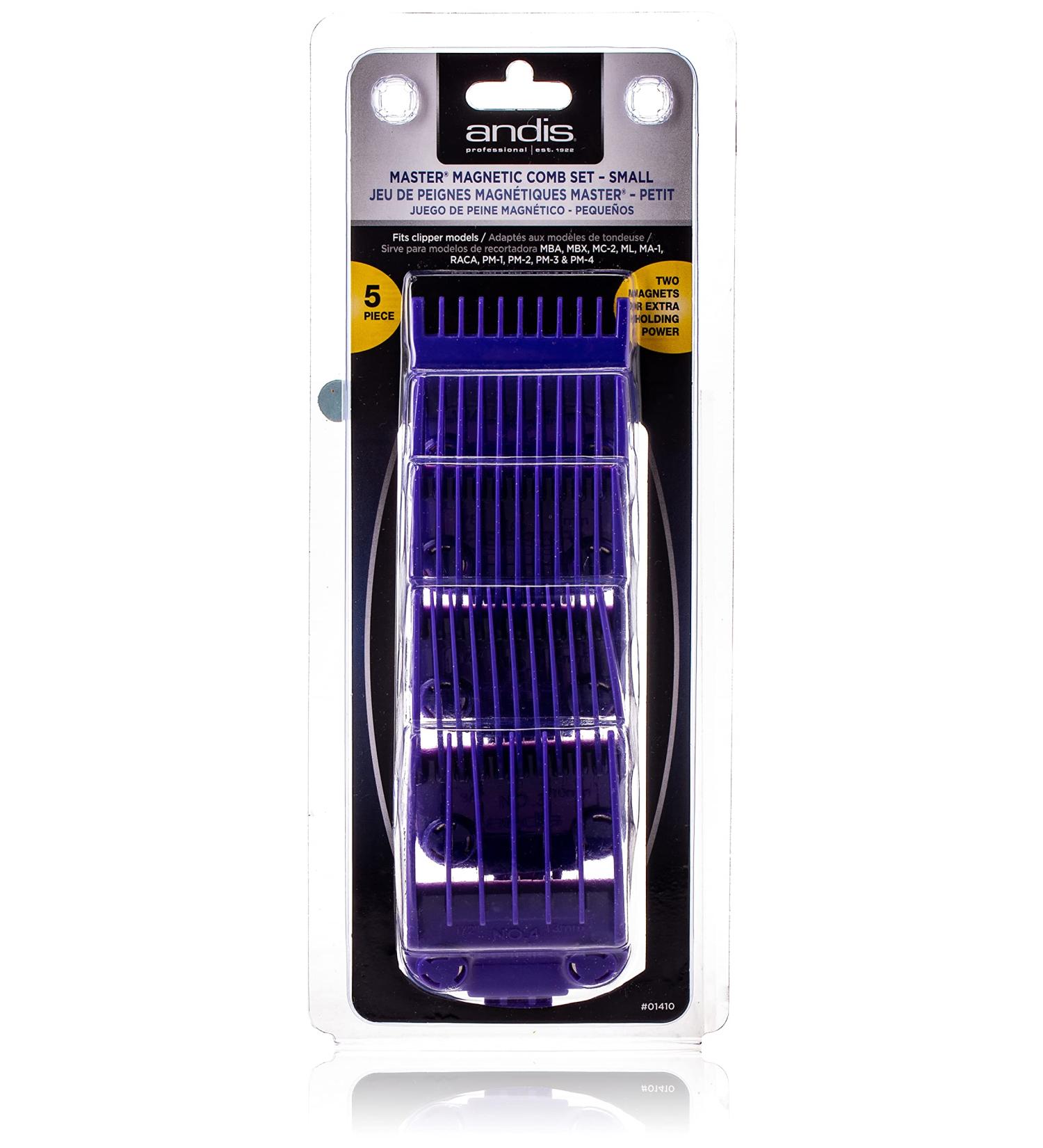 Andis 01410 Professional Master Clipper Guards - Small Dual Magnet Comb Set, Purple (Set of 5) - Fits MBA, MC-2, ML, PM, PM-4 - Waterproof - Buy Online on GoSupps.com