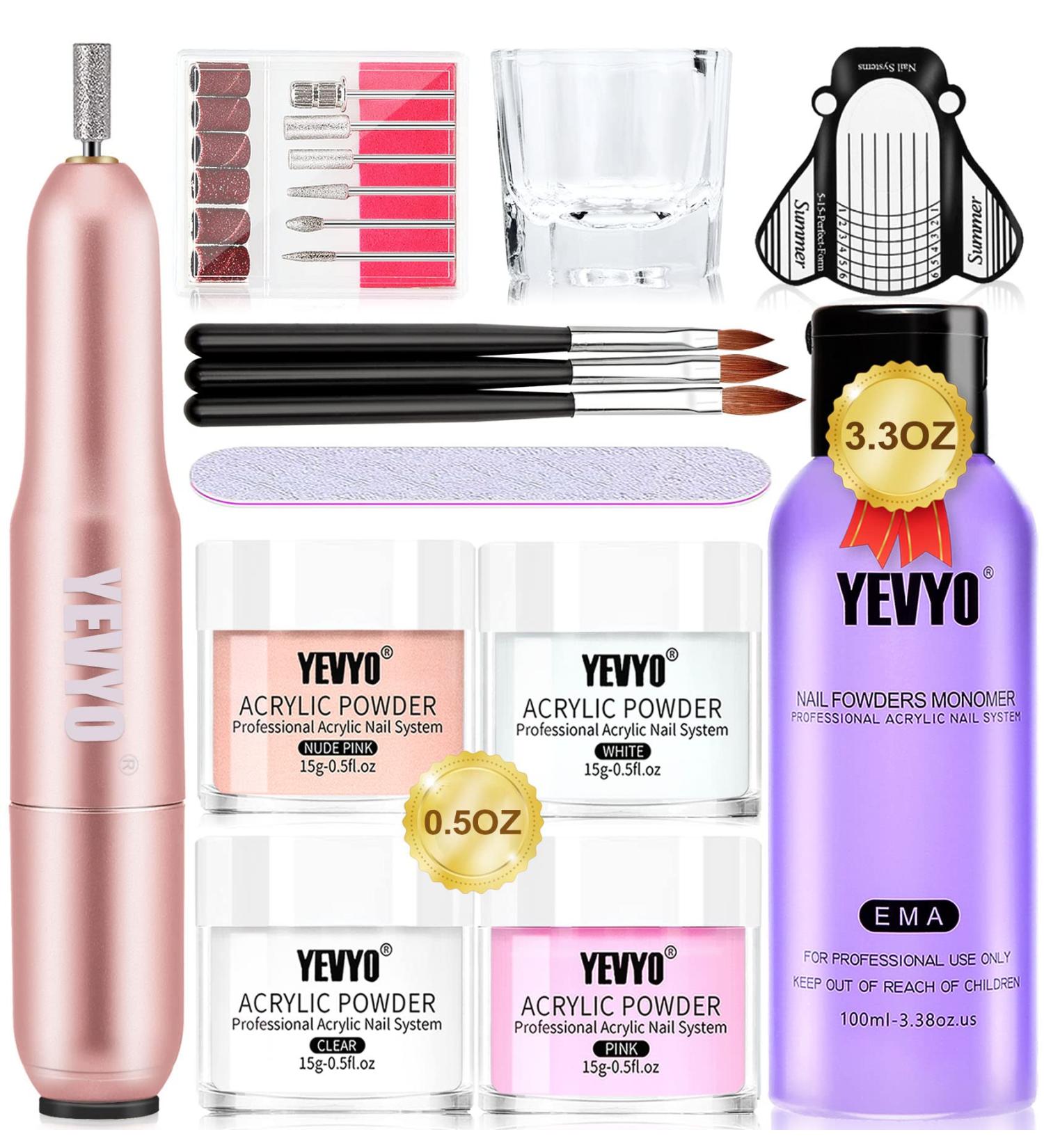 Acrylic Nail Kit with Drill: Pink, Clear, White, Nude Acrylic Powder Set - 3.38 Oz Monomer for Nail Extensions - Beginner Home Nail Kit - Buy Online on GoSupps.com