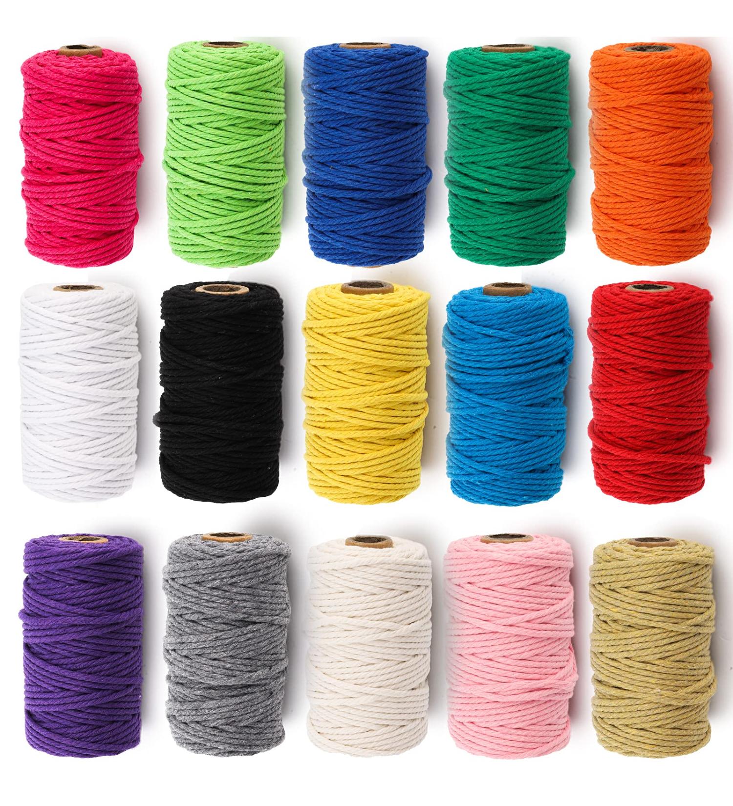 ZEAYEA 3mm x 480 Yards Macrame Cord Set - 15 Rolls Natural Cotton Rope for Crafts, Wall Hanging, Plant Hangers - 4-Strand Twisted Soft Twine String in 15 Colors - Buy Online on GoSupps.com