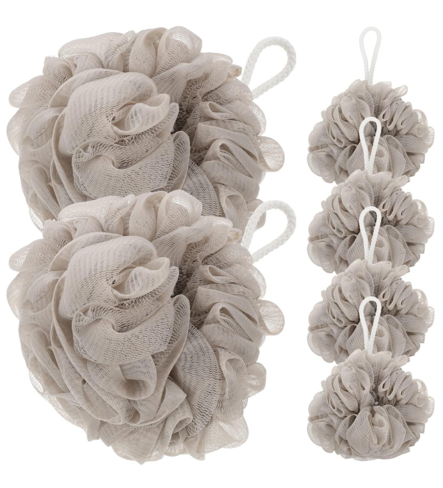 Healeved 6pcs Travel Bath Balls & Poufs | Luffa Shower Sponge Set | Frosted Khaki Loofah for Home & Travel - Buy Online on GoSupps.com