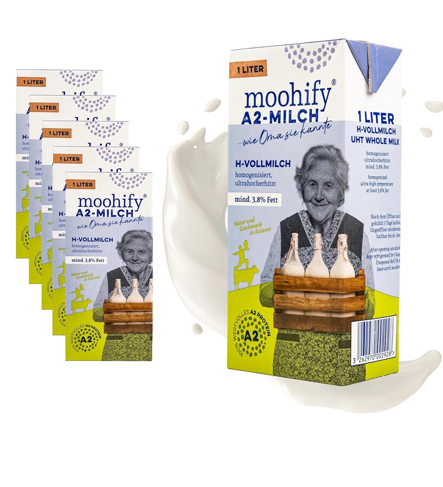 A2 Feel-Good Milk H - Full Milk 3.8% - 6 Pack | Durable Protein Milk from Species-Appropriate Husbandry | Non-GMO A2 Protein Milk for Athletes - 1 Liter Each - Buy Online on GoSupps.com