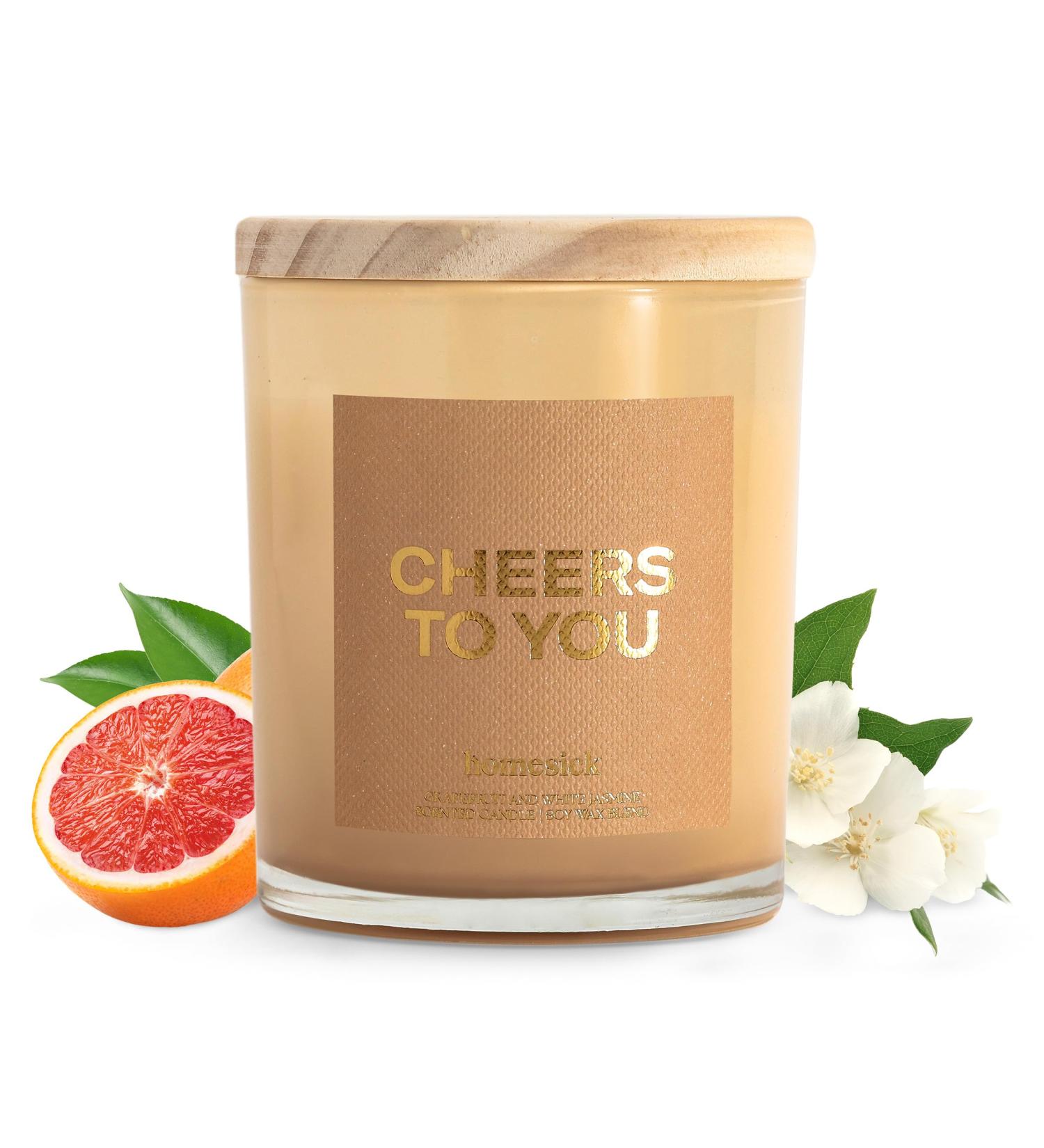 Homesick Scented Candles (Cheers to You) - 7.5 oz Natural Soy Wax Jar Candle - Long-Lasting Gift for All Occasions Notes of Citrus & Peony 30-35 Hours Burn Time - Buy Online on GoSupps.com