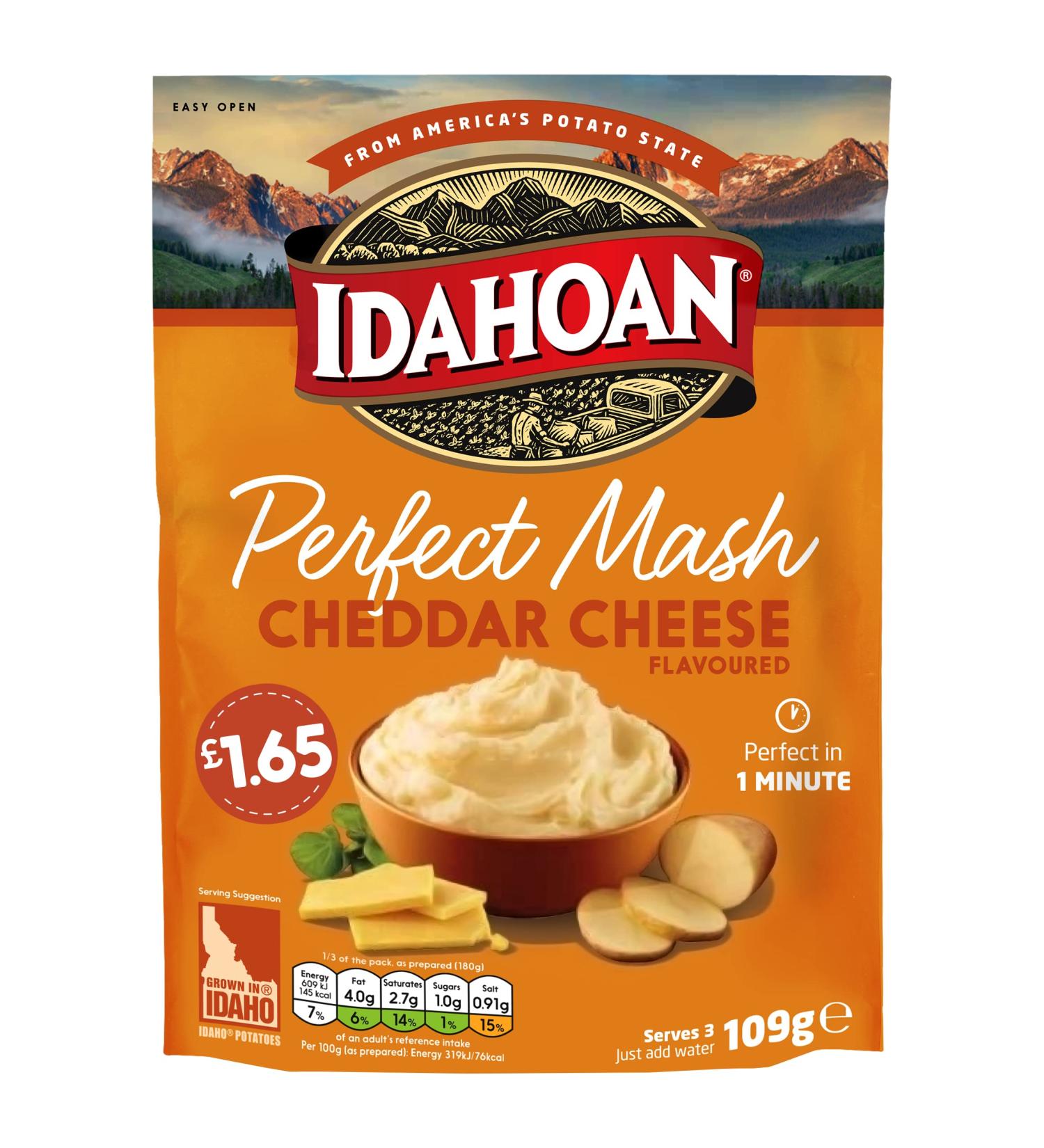 Idahoan Perfect Mash Cheddar Cheese - 8 Sachets Inside - 109g Each - Instant Mash Potato Perfect in 1 Minute Product of USA - Buy Online on GoSupps.com