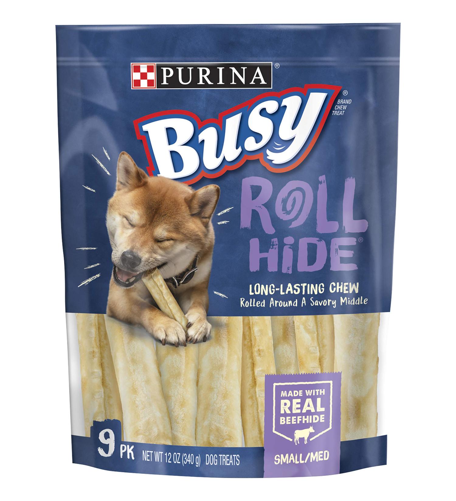 Purina Busy Real Beefhide Dog Chews Rollhide 9 ct. Pouch - Long Lasting Dog Treats - Buy Online on GoSupps.com