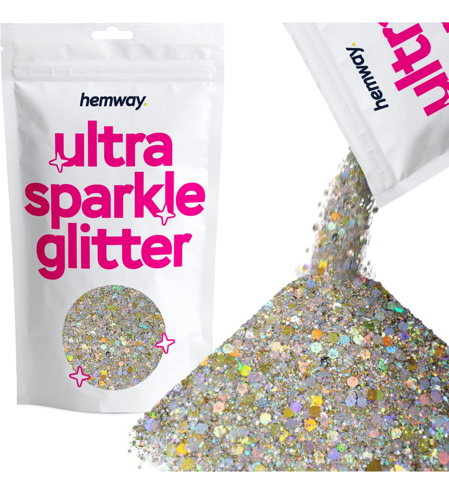 Hemway Ultra Sparkle Glitter - Multi-Size Chunky Fine Cosmetic Glitter Mix - Gold Silver Holographic - 100g - Buy Online on GoSupps.com