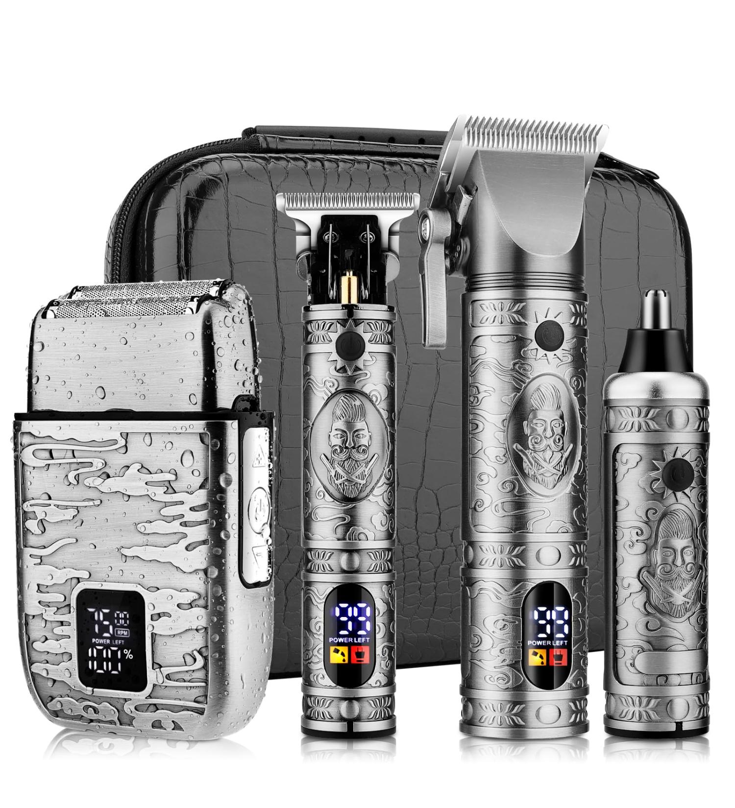 Dumite Professional Hair Clippers for Men Hair Clippers+T-Blade Trimmer+Electric Shaver+Nose Hair Trimmer Set 4 in 1 Cordless Barber Hair Cutting Kit LCD Display Gifts (Gray) - Buy Online on GoSupps.com