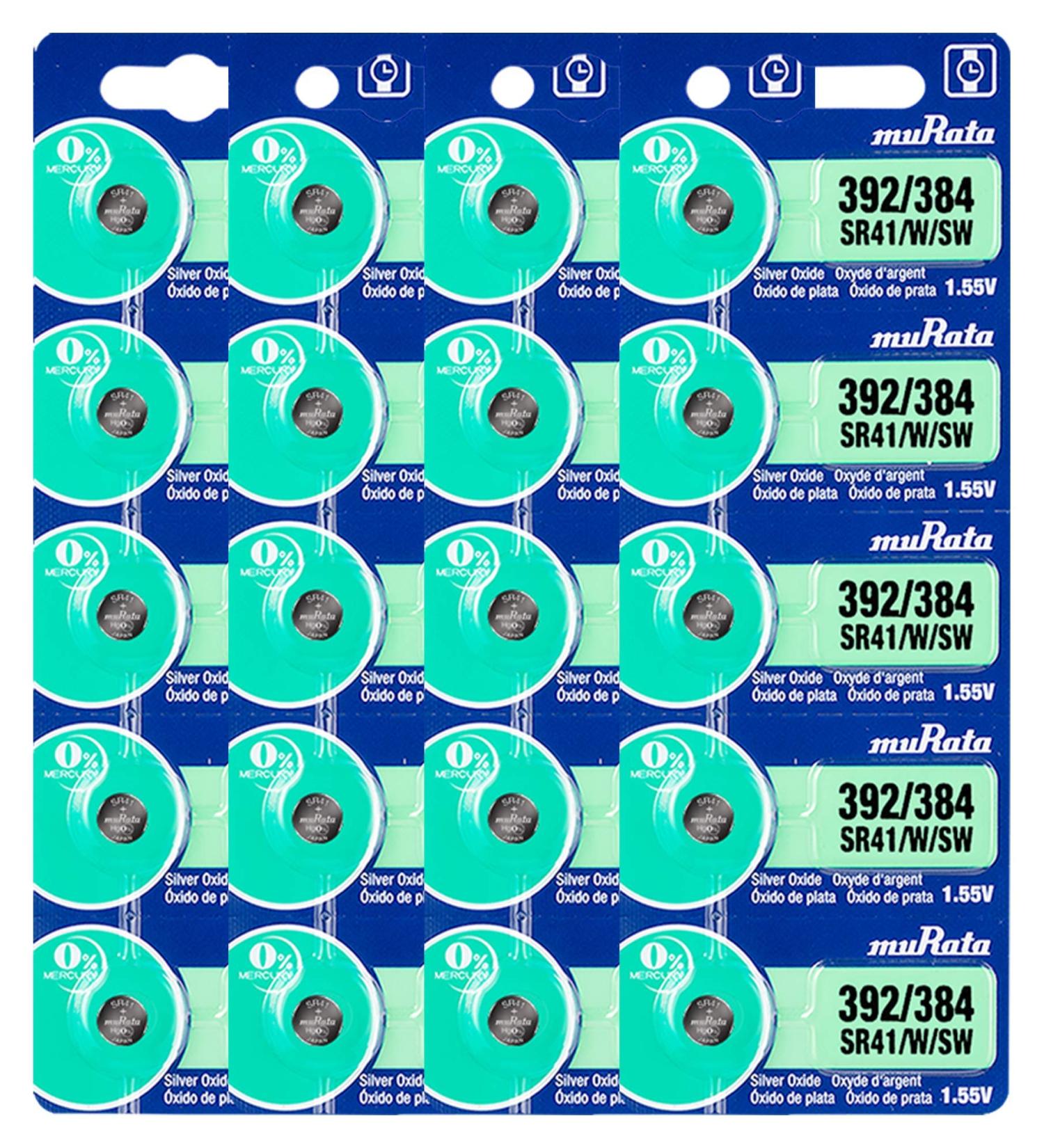Murata 392/384 SR41 Silver Oxide Watch Batteries - 20 Pack | 1.55V Button Cell for International Shipping - Buy Online on GoSupps.com