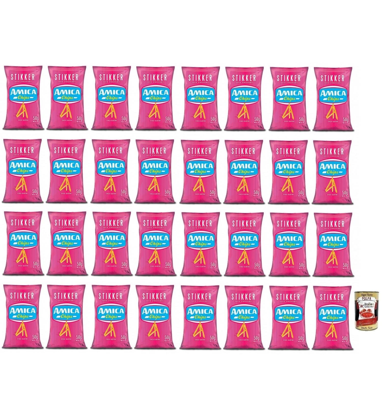 Amica Chips Patatine Stikker Pack of 32 classic gluten-free fries sticks 50 g bag + Italian Gourmet box Polpa di Pomodoro 400 g - Buy Online on GoSupps.com