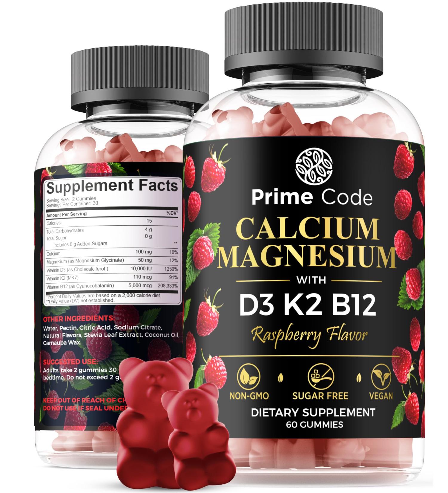      Calcium Gummies for Women & Men with Magnesium Vitamin B12 Vitamin K2 & Vitamin D3 | Calcium Supplement for Adults 100mg Magnesium Supplement for Adults 50mg | Vegan | Non-GMO - Buy Online on GoSupps.com