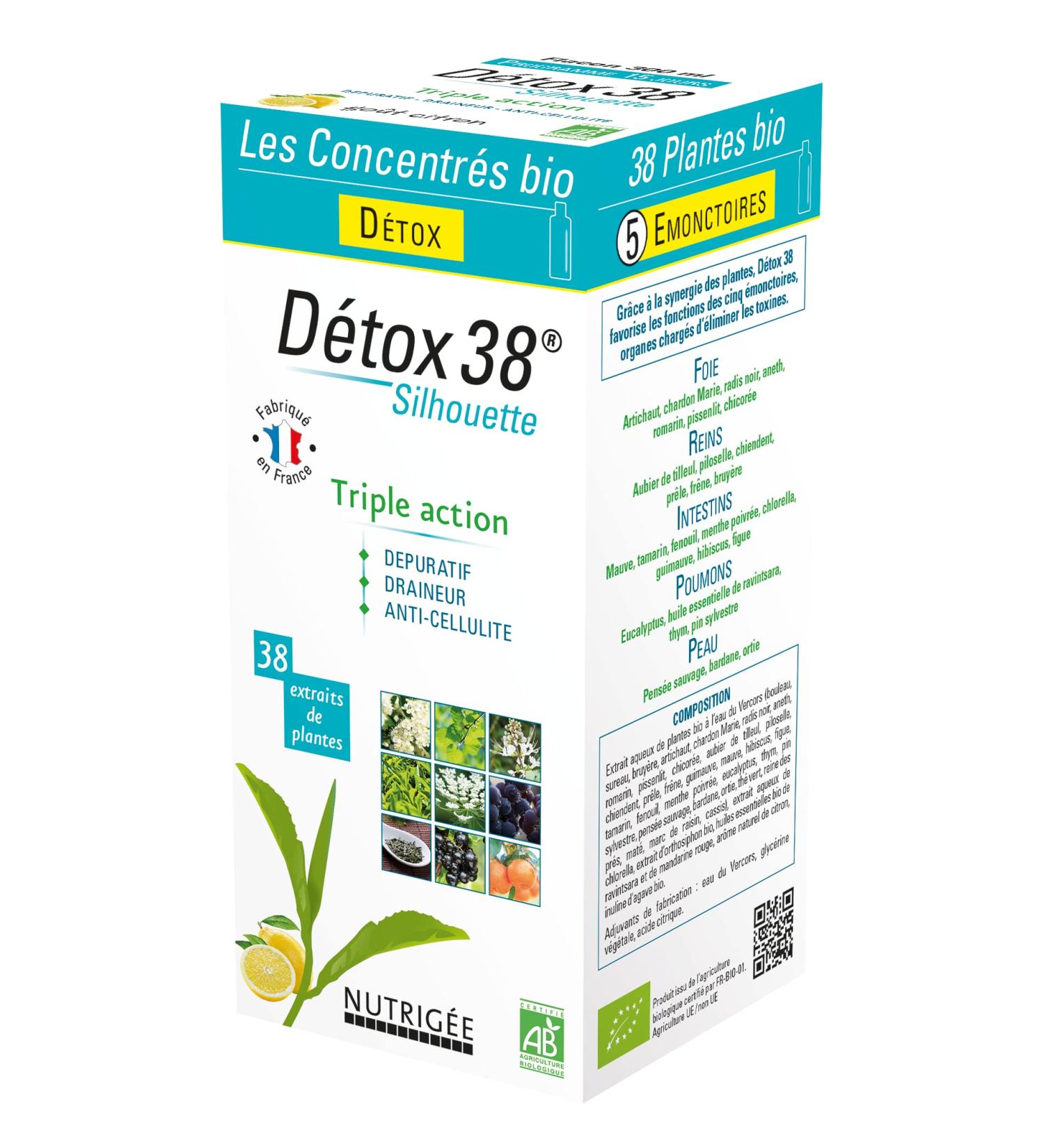NUTRIG E - D tox 38 - Organic Concentrated Drink - Triple Action - Purifies Drains & Eliminates - Eliminates Toxins - 38 Plant Extracts - 2 x 10ml /Day - 300 ml - 15 Day Program - Made in France - Buy Online on GoSupps.com