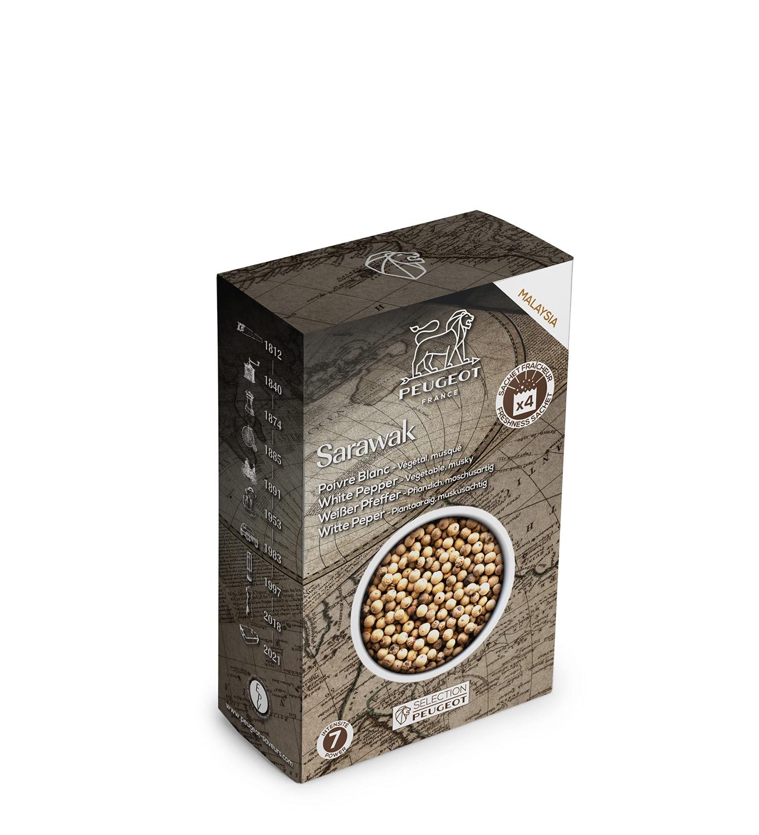 PEUGEOT - S lection Epices Premium - Sarawak Poivre blanc - Notes V g tales et Musqu es - Intensit 7 - Origine Malaisie - Innovation Sachets Fra cheur Triple Protection - 4x20g 4 x 20 g - Buy Online on GoSupps.com