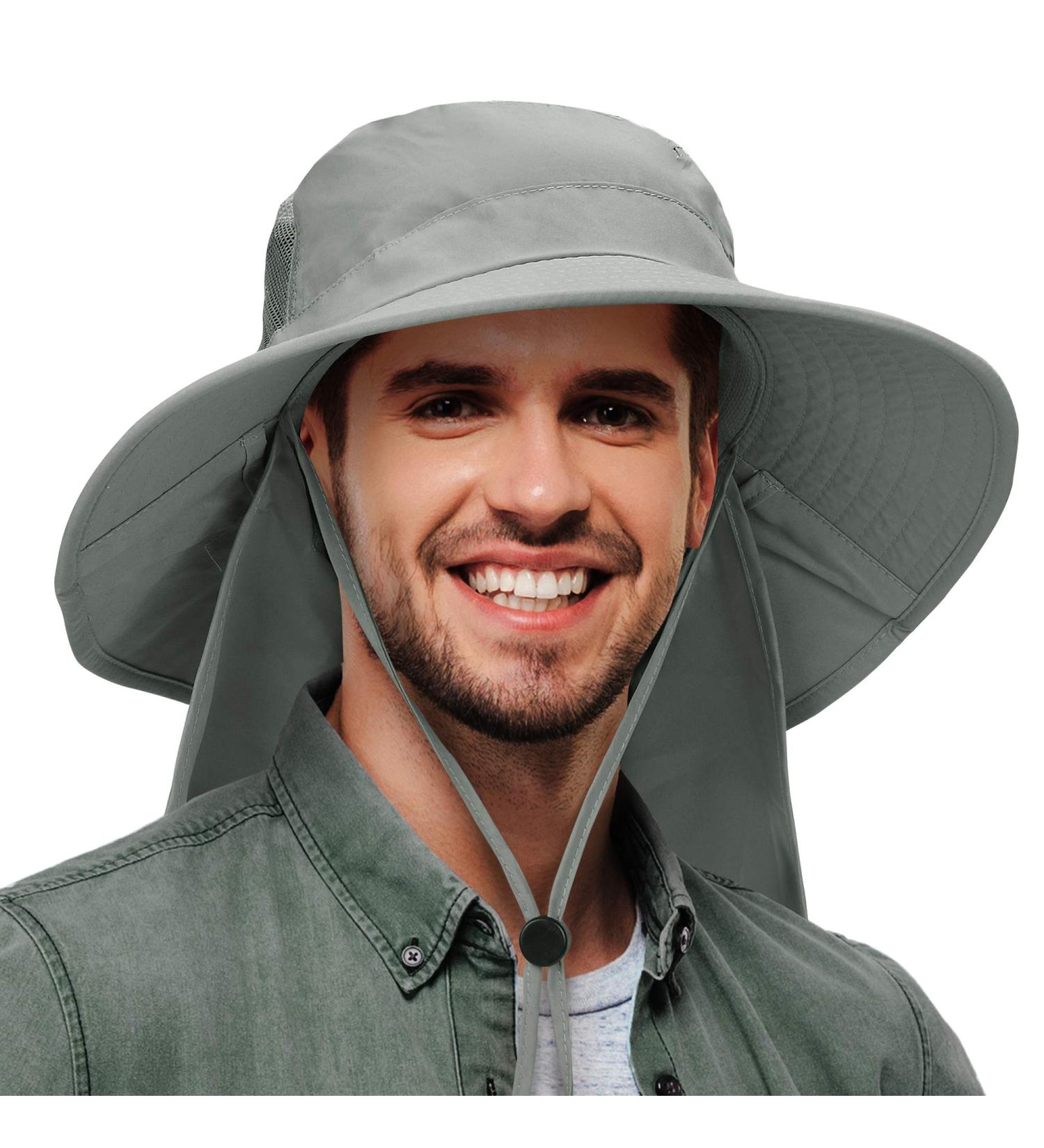 Outdoor Solar Hat for Men | Foldable Bucket Hat with UV Protection | Summer Cap with Neck Protection for Hiking Safari Beach - Gray - Buy Online on GoSupps.com