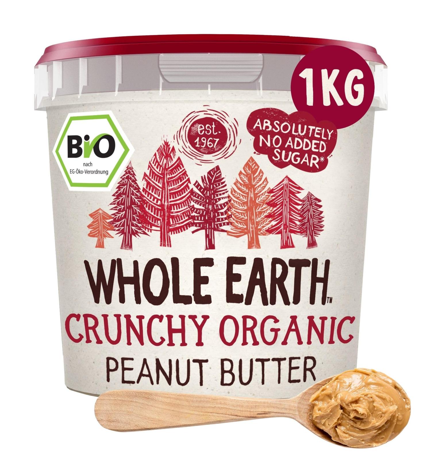 Whole Earth Bio Peanut Butter 1kg - Crunchy Vegan No Palm Oil No Added Sugar High Protein - Ideal for Athletes - Buy Online on GoSupps.com