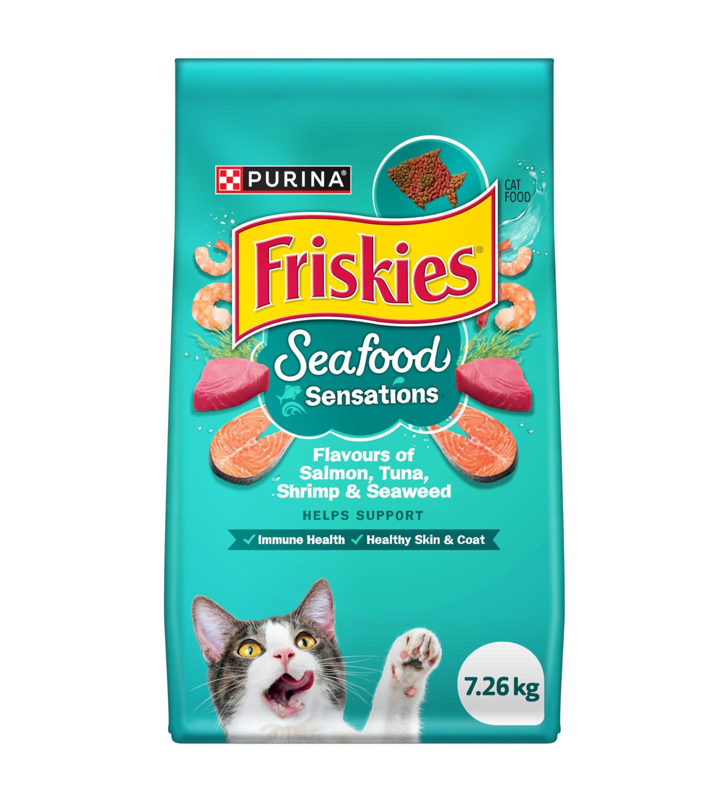 Friskies Seafood Sensations Dry Cat Food Salmon Tuna Shrimp & Seaweed - 7.26 kg Bag - Buy Online on GoSupps.com