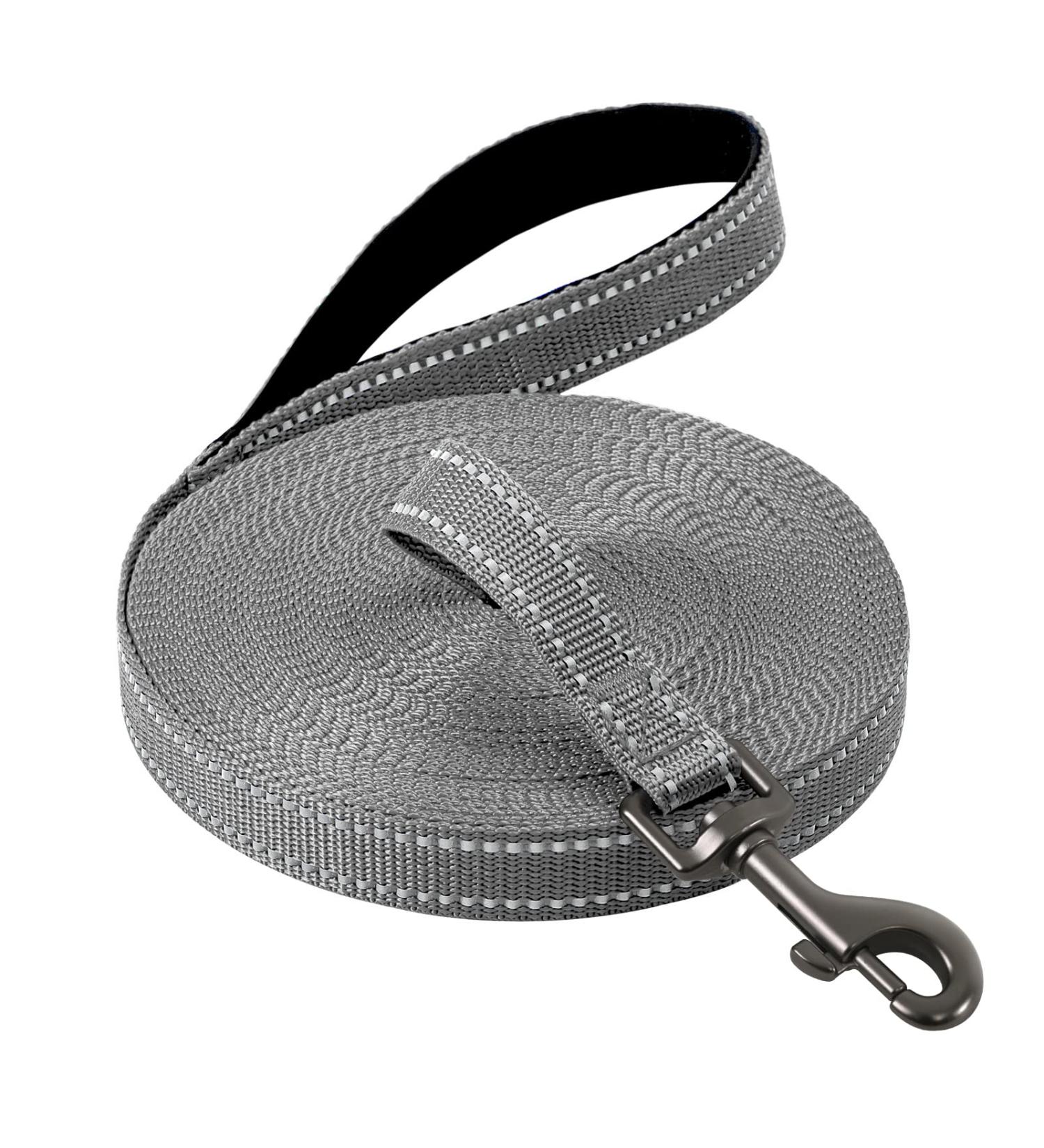 Demigreat Reflective Dog Leash - 3m/5m/10m/15m/20m Robust Training Line with Padded Handle for All Dog Sizes - 50ft Gray - Buy Online on GoSupps.com