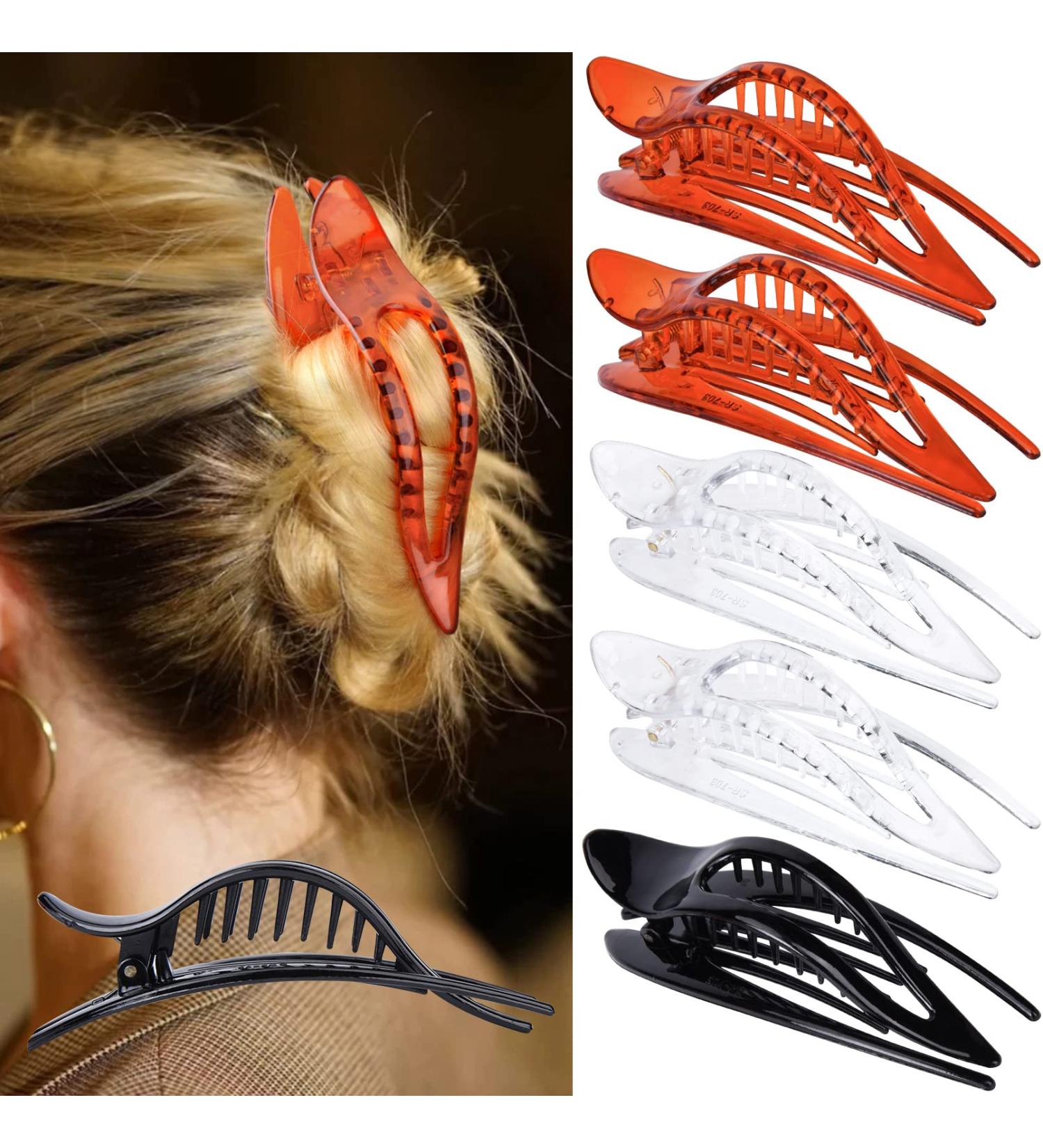 Aileam 6PCS Flat Claw Clip French Concord Hair Clip Set for Women - Large Grip Hair Accessories for Thick & Thin Hair - Clear Brown and Black - Buy Online on GoSupps.com