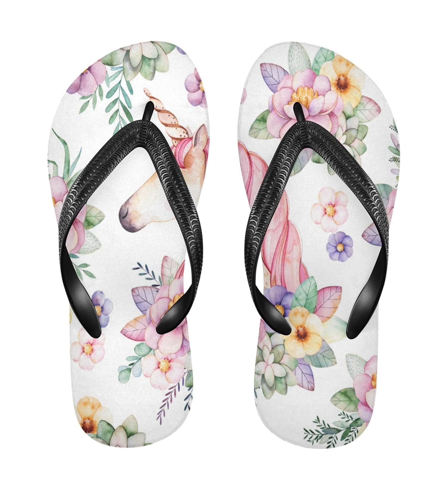 Mnsruu Lovely Unicorn Flower Flip Flops | Multicolor for Home Hotel Spa & Travel | Men & Women Size M - Shop Now! - Buy Online on GoSupps.com