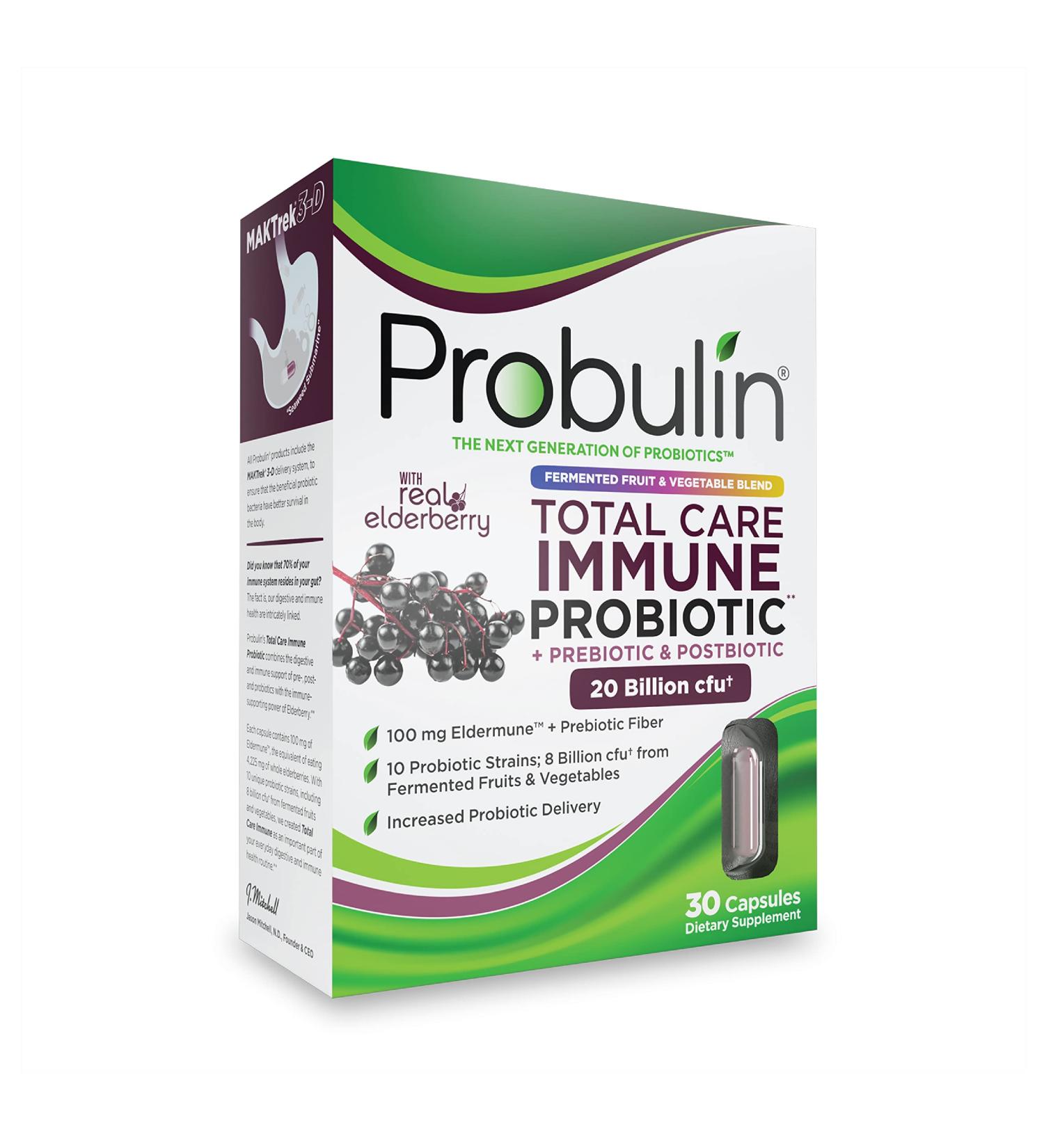 Probulin Total Care Probiotic, Prebiotic & Postbiotic with Elderberry - 20 Billion CFU, 30 Capsules - Buy Online on GoSupps.com