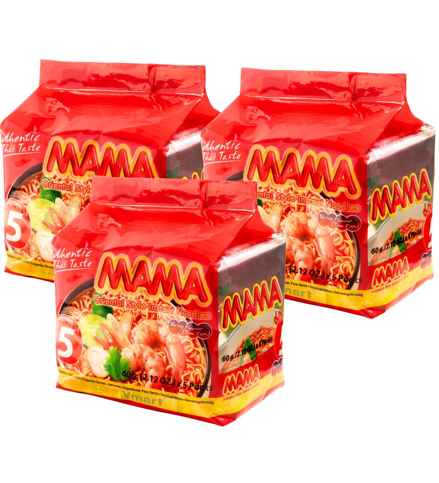 Mama Tom Yum Shrimp Noodles 60g Pack of 15 - Delicious Thai Flavors Hot & Spicy Noodles w/ Shrimp Tom Yum Soup Base No Trans Fat w/ Fewer Calories Than Deep Fried Noodles - Buy Online on GoSupps.com