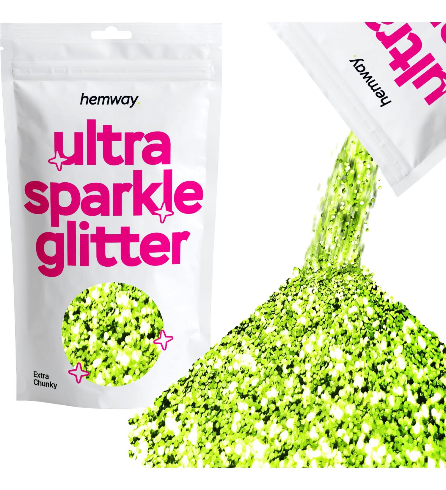 Hemway Extra Chunky Glitter - 100g Lime Green | Cosmetic Safe 1mm | Vibrant Crafting Supplies - International Shipping Available - Buy Online on GoSupps.com