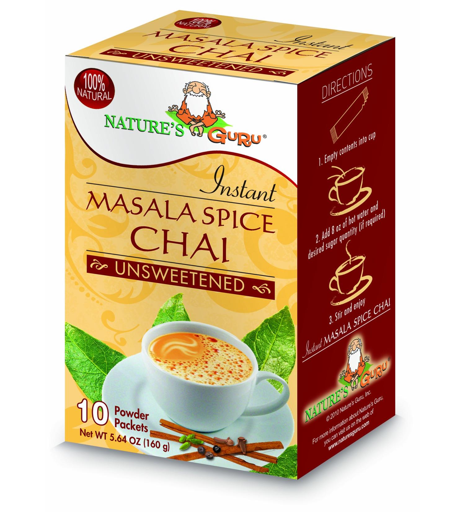 Nature's Guru Instant Masala Spice Chai Tea Drink Mix 10 Count Single Serve Packets - Unsweetened On-the-Go Drink, 5.64 oz (Pack of 1) - Buy Online on GoSupps.com