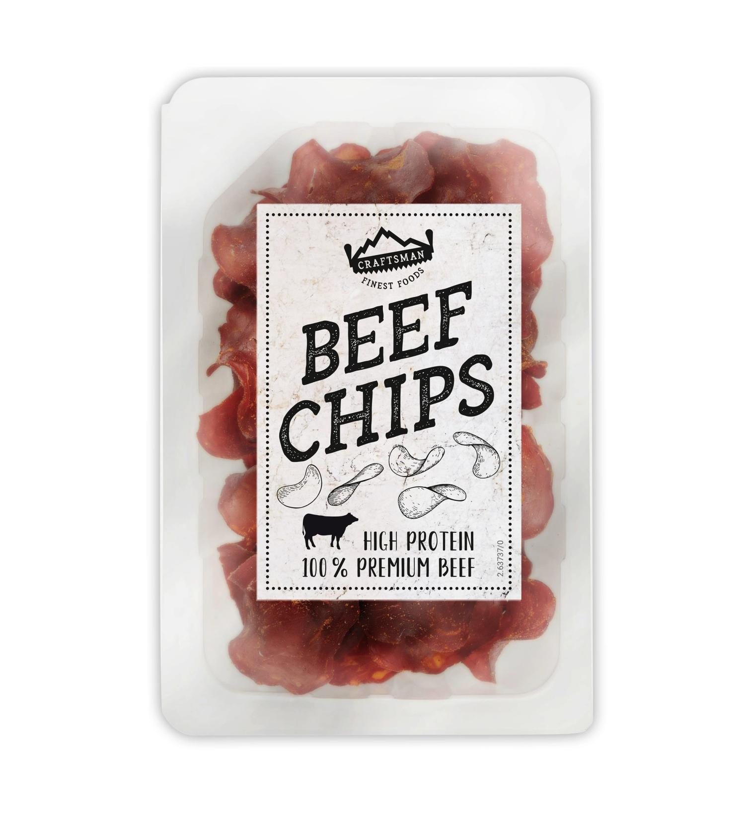 Craftsman Beef Chips | 100% Smoked & Crispy Jerky | Protein-Rich Gluten-Free Meat Snack (30g) | Perfect for Parties | Delicious Wafer-Thin Beef Snacks - Buy Online on GoSupps.com