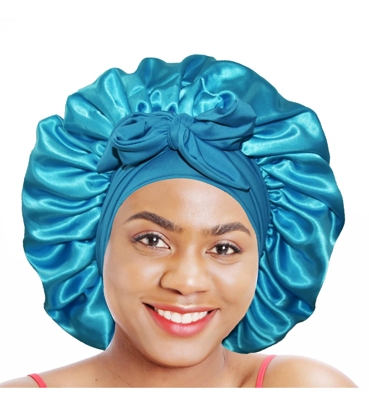 XL Satin Silk Sleep Bonnet for Women - Aqua Blue Night Cap for Curly Hair, Braids, & Wigs - Buy Online on GoSupps.com