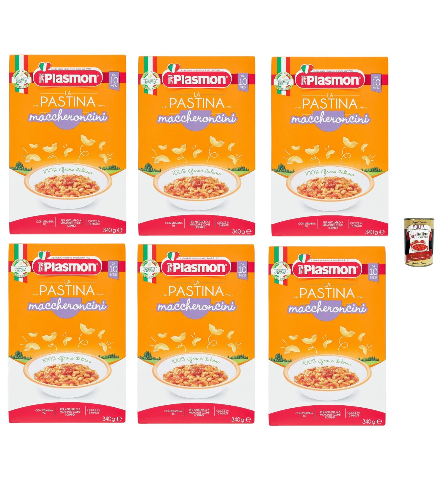 Italian Gourmet E.R. Plasmon Pasta Maccheroncini Pastina Infant Weaning From 10 Months 340g + Pulp Italian Gourmet 400g Set of 6 - Buy Online on GoSupps.com