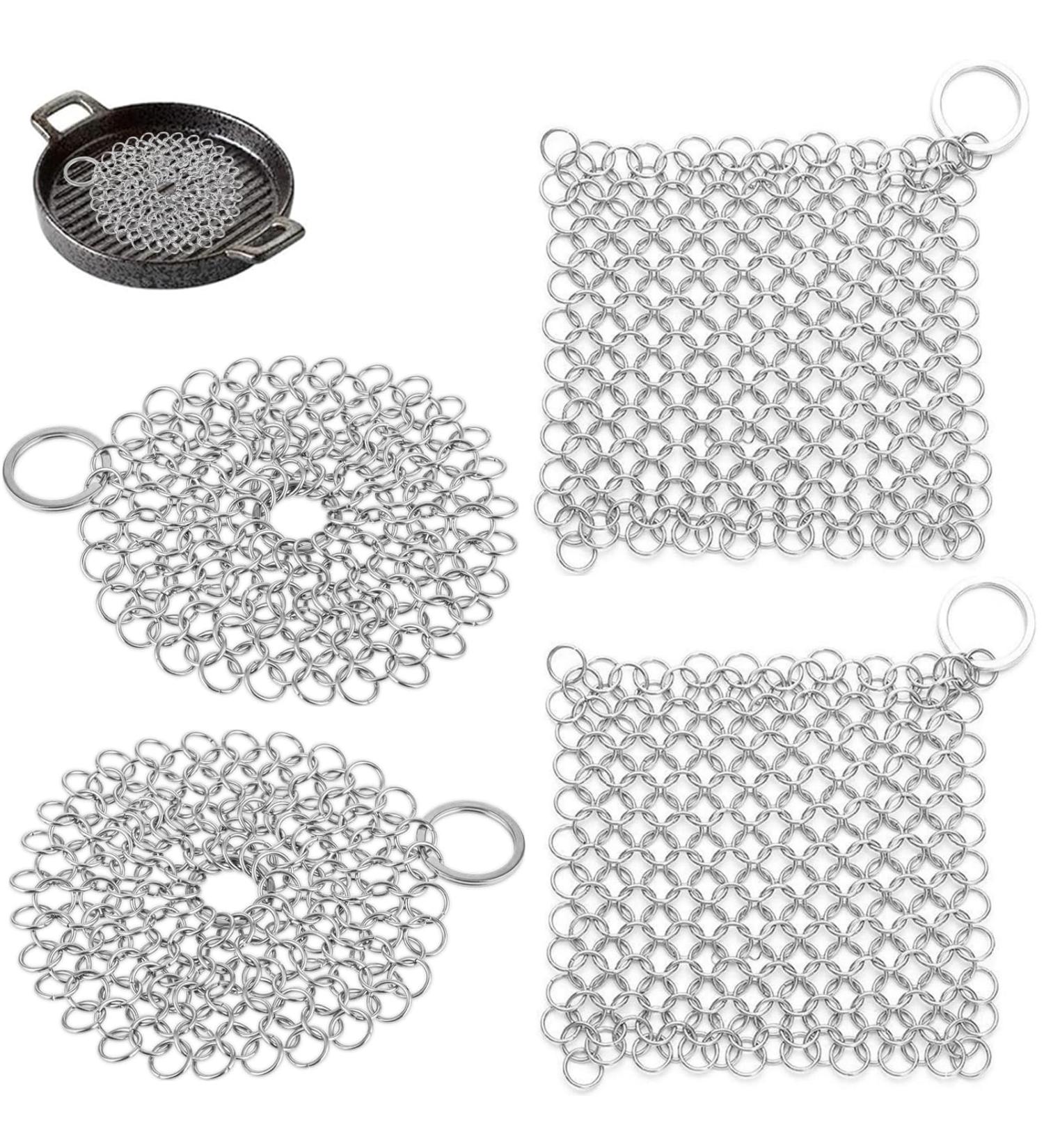 hllonn Cast Iron Cleaner 316L Stainless Steel Scrubber for Pots and Pans 4 Packs Chain Mail Scrubber cast Iron Skillet for Cast Iron Pans/Skillet/Small Caliber Bottle/Baking Pan 4 * 4" Round/Square - Buy Online on GoSupps.com