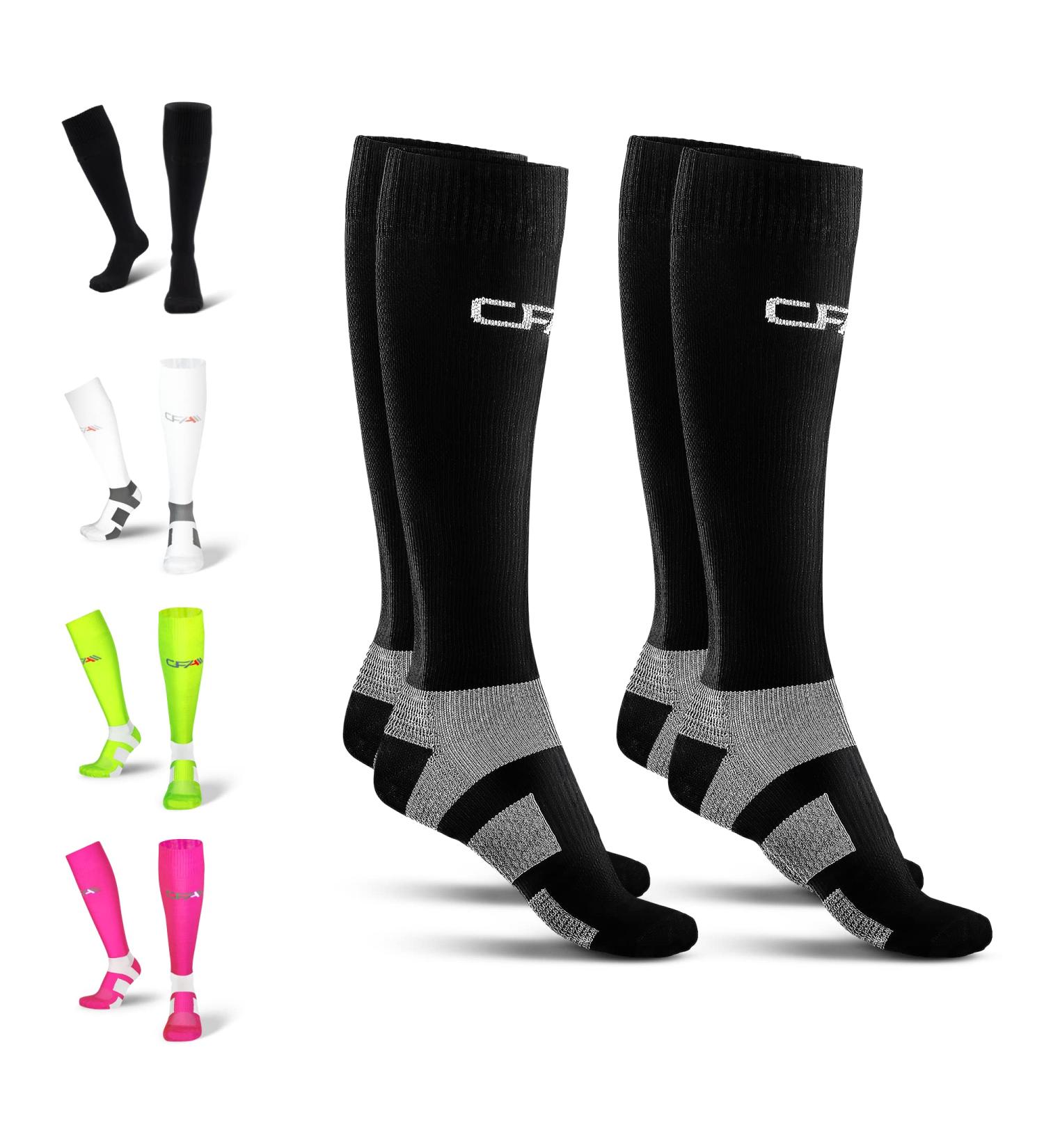 CFA V1 Quality Compression Socks for Men & Women - Ideal for Running Gym Cycling | Sustainable Danish Design - 2 Pairs Black/Gray - Buy Online on GoSupps.com