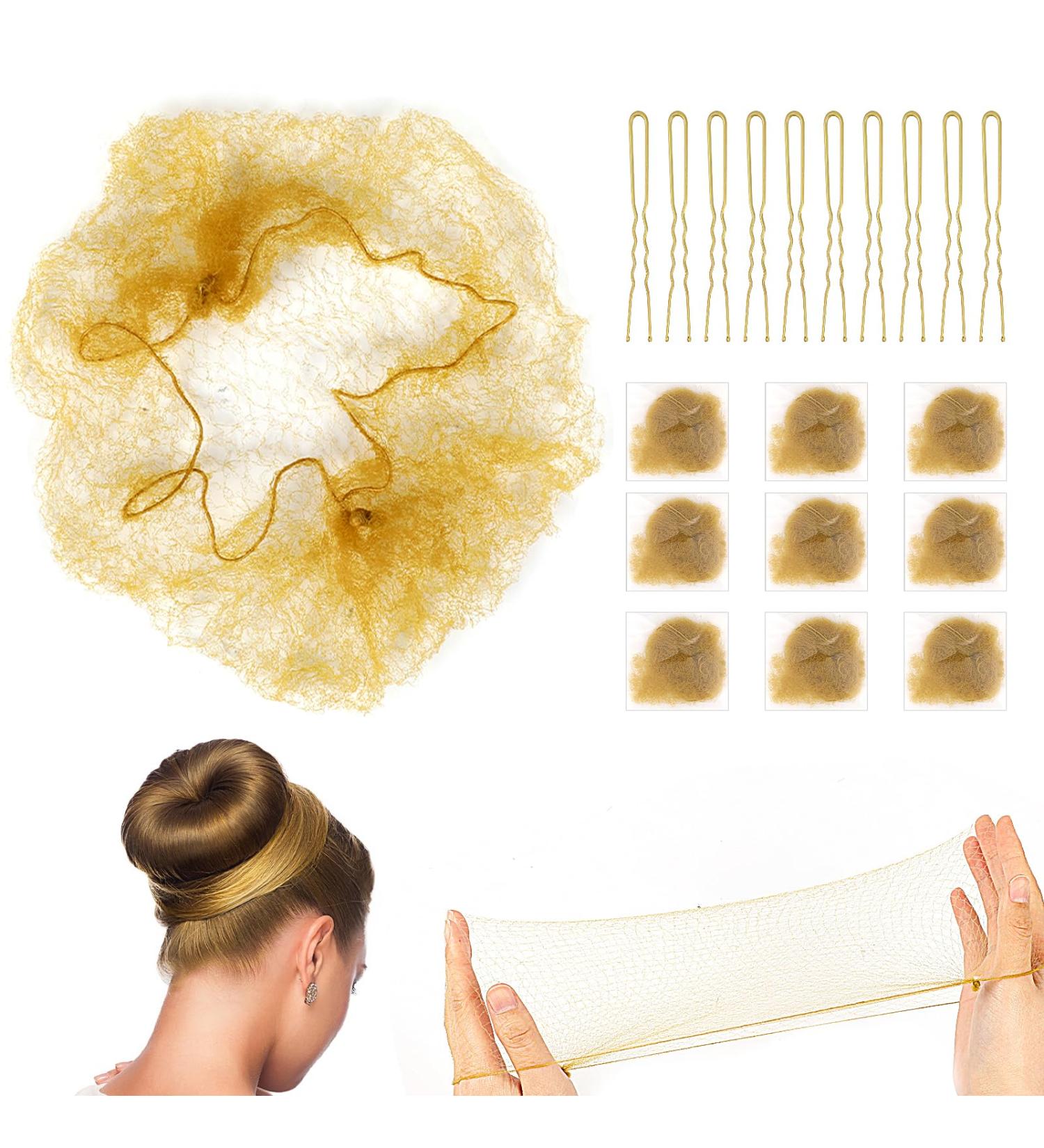 Hair Nets for Buns 20Pcs Hair Bun Nets Blonde with 20Pcs U Shaped Hair Pins for Buns Hair Bun Net Set Elastic Edge Mesh Invisible Ballet Hair Net for Girls Women - Buy Online on GoSupps.com