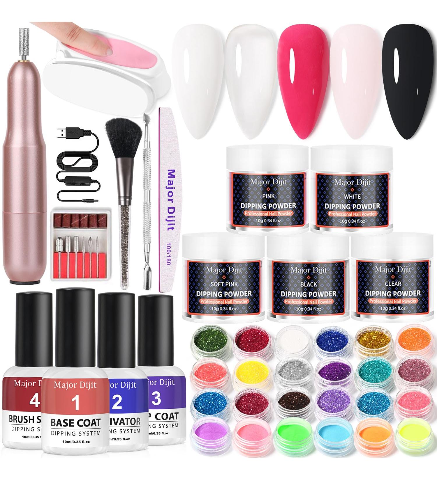 Dip Powder Nail Kit with Electric Nail Drill Clear White Red Black Pink 5 Colours Acrylic Dipping Powder Starter Kit with Base Coat Top Coat Activator Brush Saver French Nail Art Manicure Gifts - Buy Online on GoSupps.com