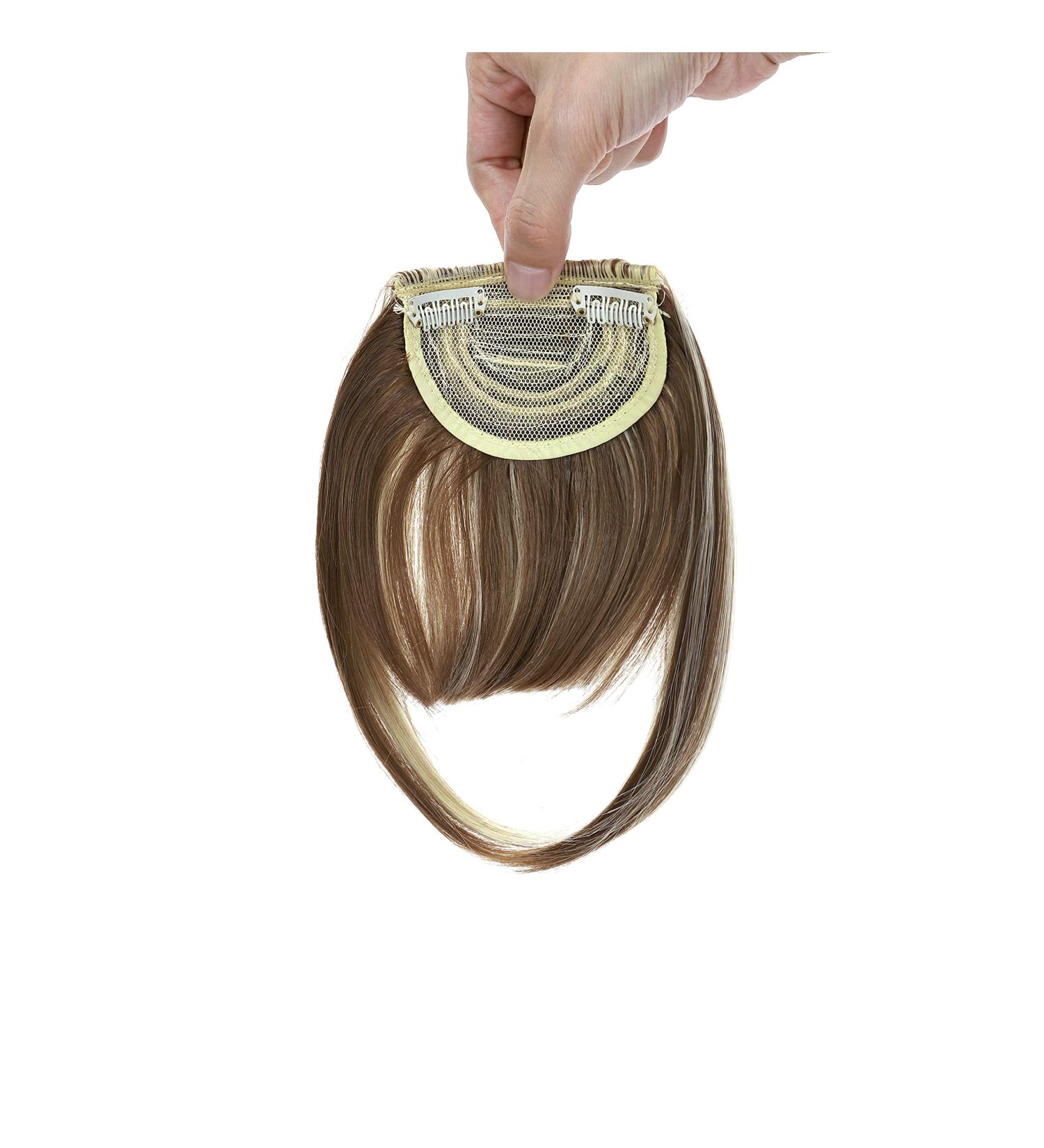 Clip In Bangs Hair Extensions - Neat Front Full Bangs Fringe, Light Brown & Bleach Blonde, Straight Hairpiece for Women - Buy Online on GoSupps.com