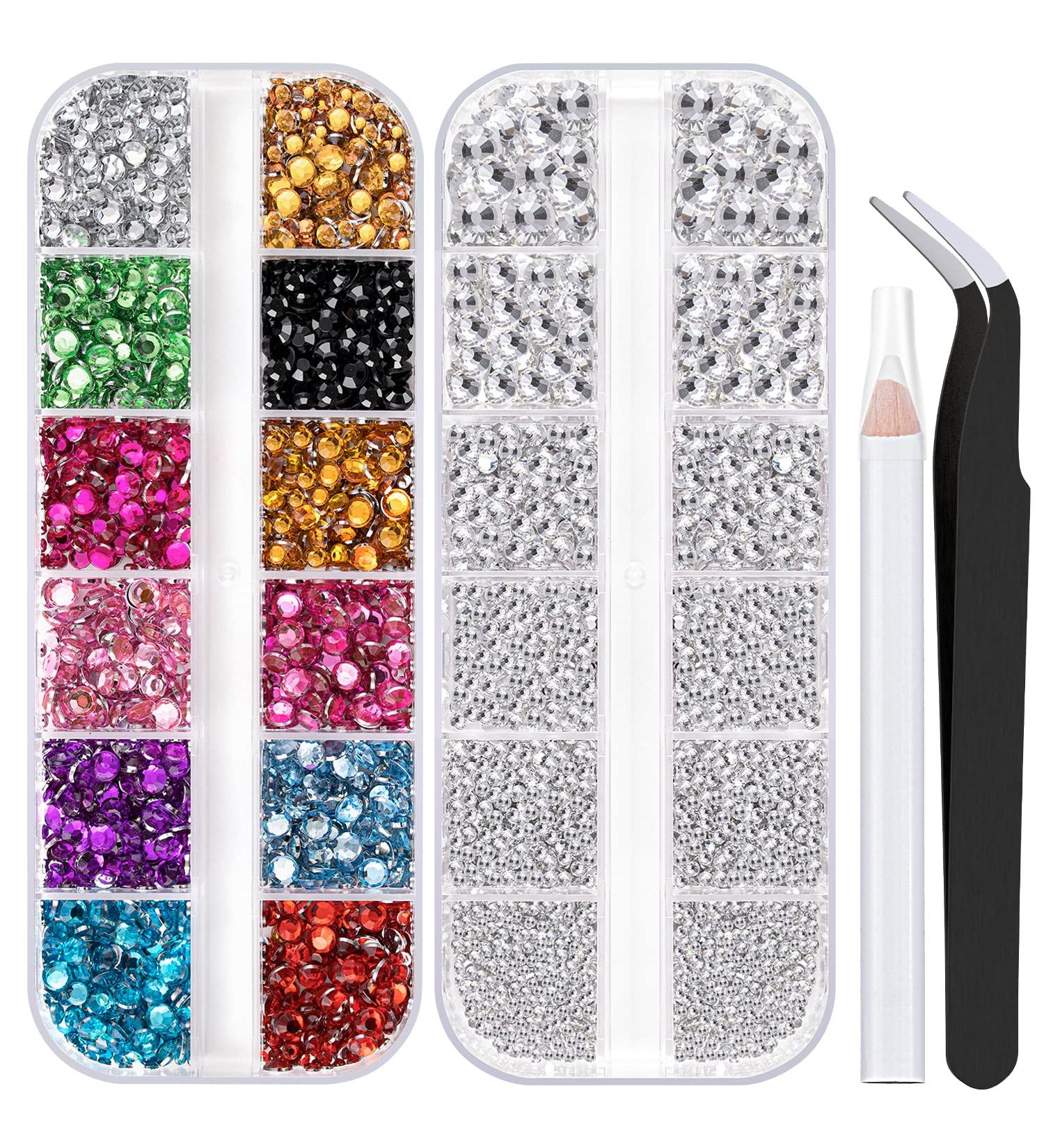 4520 Pcs Flatback Round Multicolor Nail Art Rhinestones Kit | 12 Colors Crystal Rhinestones, Pickup Pencil & Tweezer | Home & Pro Use - ColorfulTransparen - Buy Online on GoSupps.com