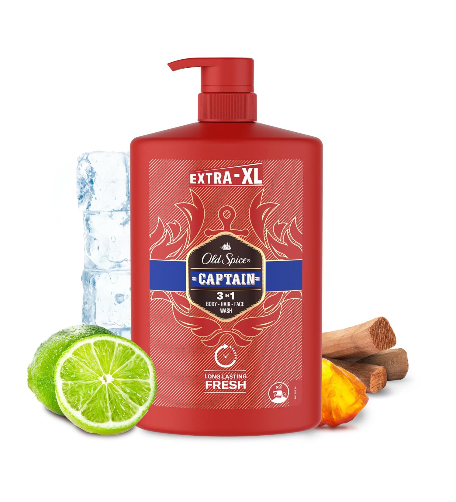 Old Spice Captain 3-in-1 Men's Shower Gel 1000ml - Sandalwood & Sea Air Scent | Long-lasting Freshness | Value Pack with Pump | Body-Hair-Face Wash - Buy Online on GoSupps.com