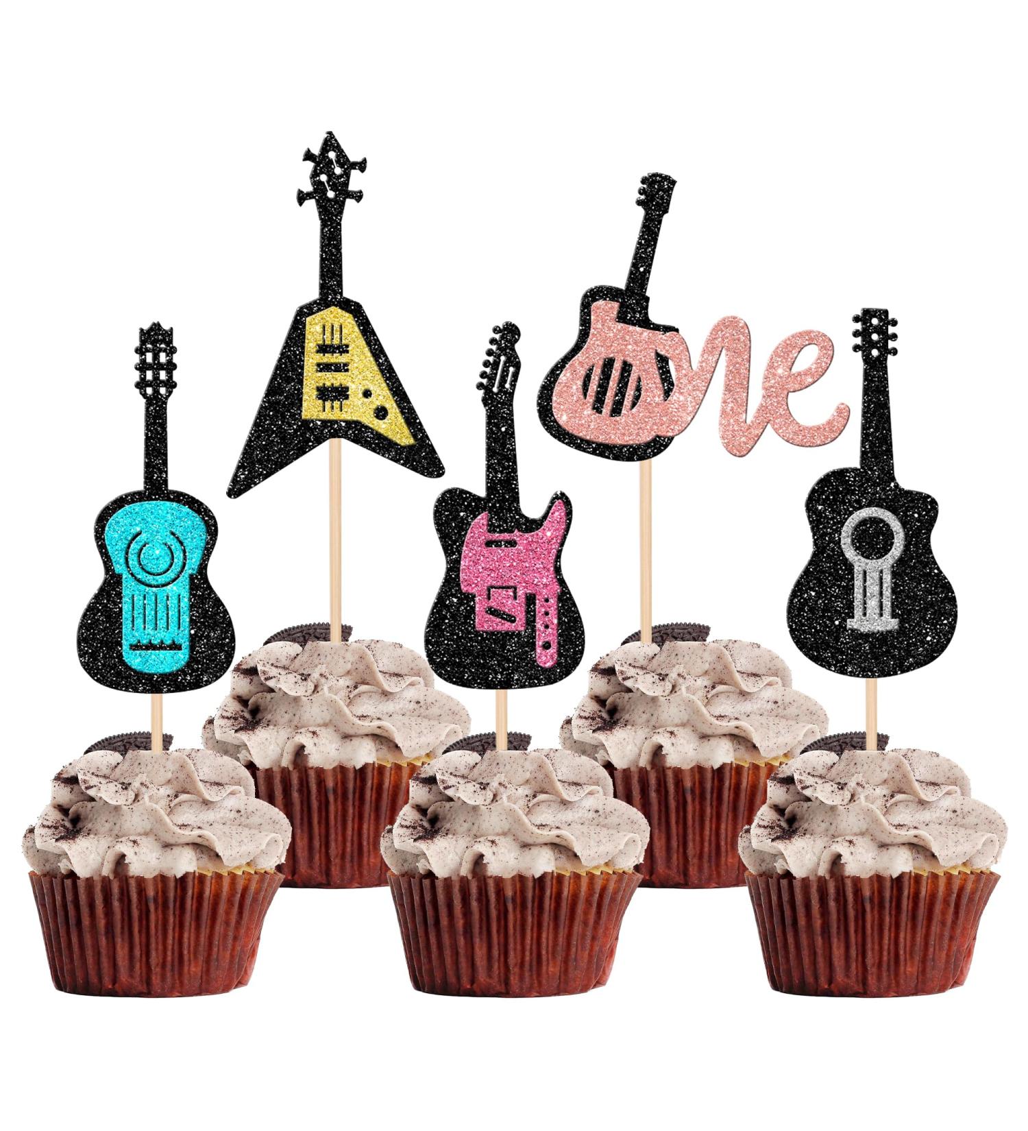 24 Pack Guitar Cupcake Toppers Glitter Guitar Rock Cake Picks Musical Instrument Guitar First Birthday Cake Decorations for 1st Birthday Baby Shower Theme Birthday Party Supplies - Buy Online on GoSupps.com