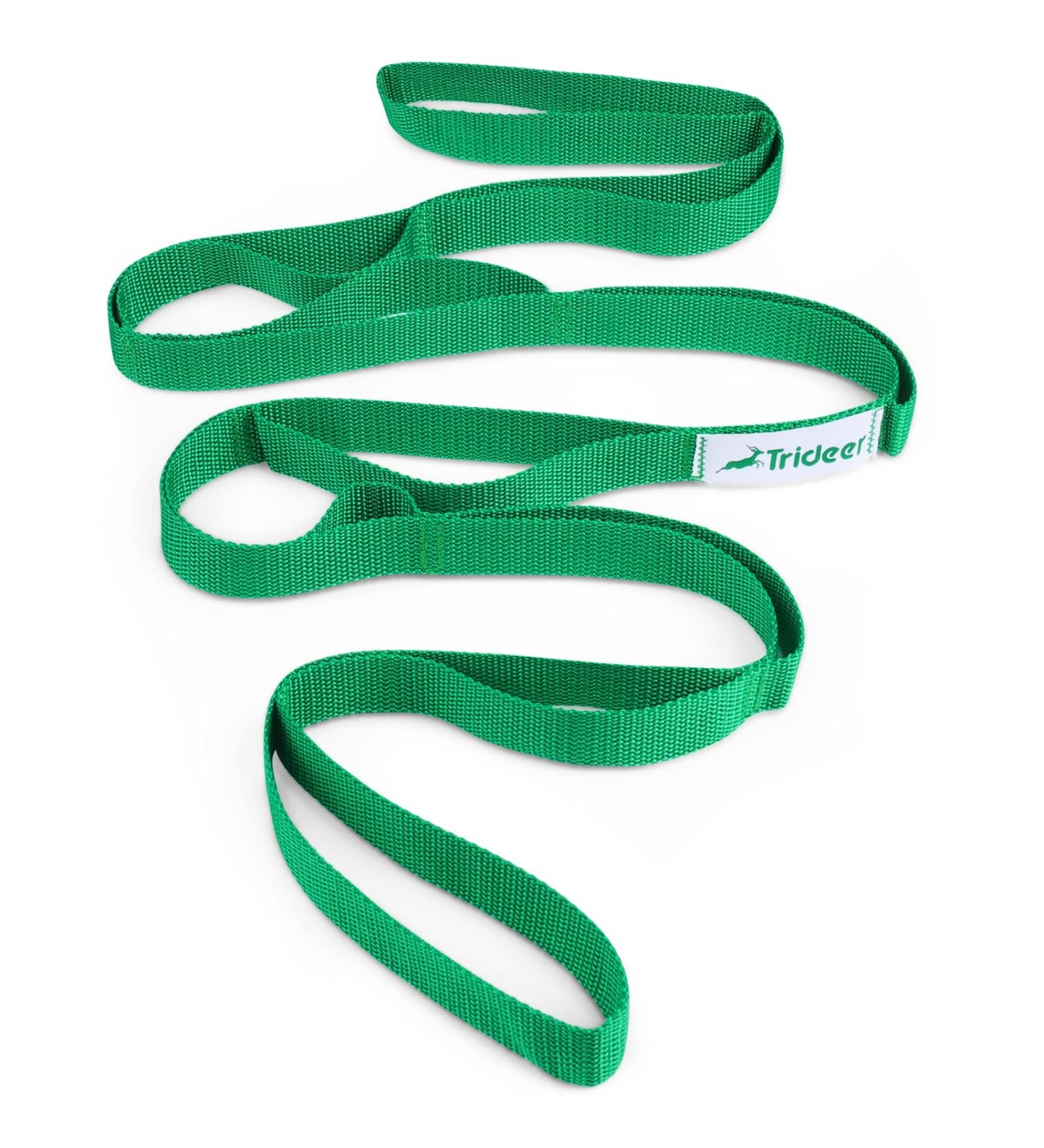 Trideer 10-Loop Stretching Strap for Yoga and Physical Therapy - Non-Elastic Stretch Band for Pilates, Exercise, and Dance - Includes Workout Guide - Green - Buy Online on GoSupps.com