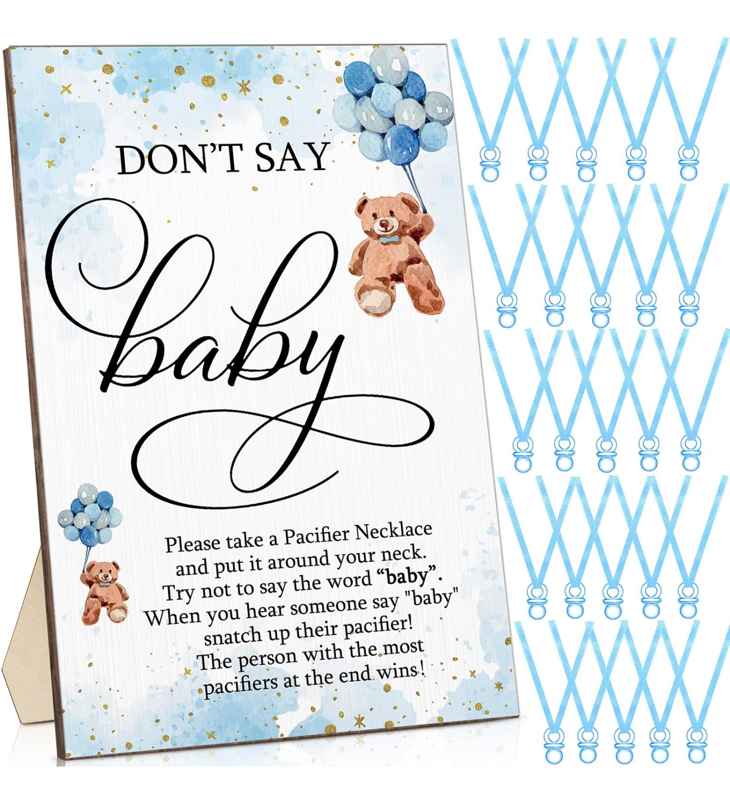 Wesiti 51 Pcs Baby Shower Game Wooden Bear Sign Set with 50 Pacifiers Necklace - Perfect for Gender Reveal Party Favor (Blue) - Buy Online on GoSupps.com