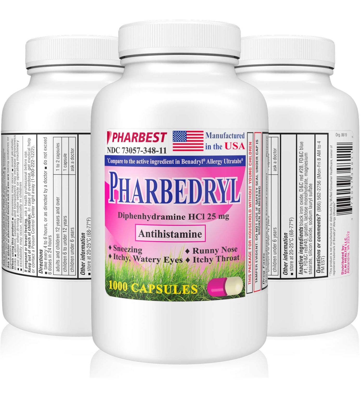 1000 Allergy Medication Capsules | Made in USA | Diphenhydramine HCl 25mg | Sinus Relief | Compare to Benadryl | Ulai - Buy Online on GoSupps.com