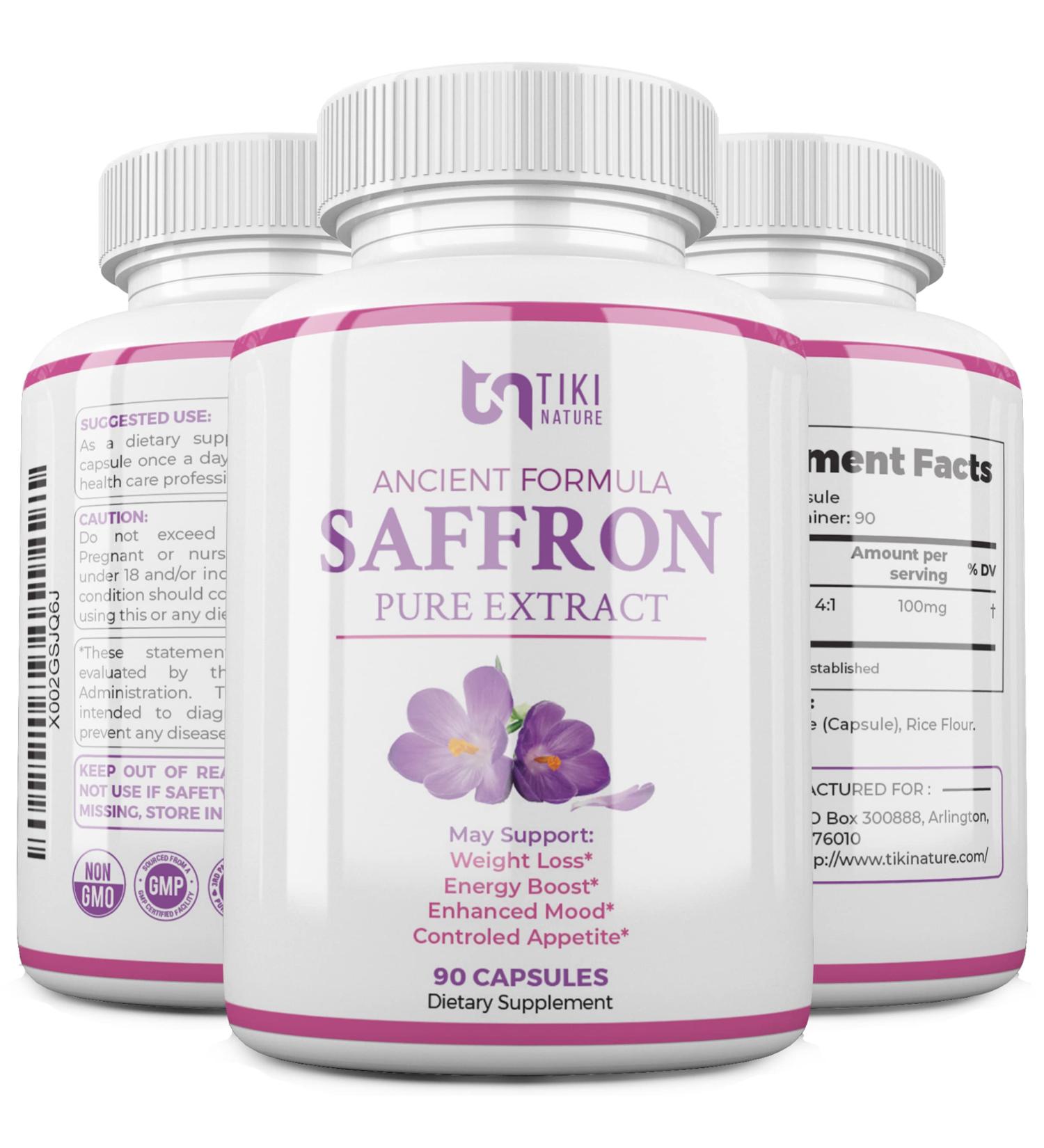 Saffron Extract Supplement 100mg - Natural Appetite Suppressant for Weight Loss - Organic Support for Eye, Heart Health - Anti-Stress Energy Booster - Buy Online on GoSupps.com