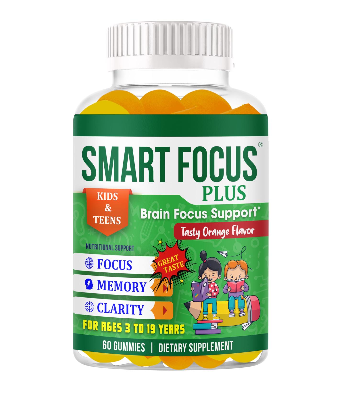 Kids Focus and Attention Supplements| Brain Vitamins for Kids & Teens with Omega 3 EPA DHA | Memory & Brain Health Support | Vegan Kids Gummy Vitamins | Non-GMO | 60 Gummies - Buy Online on GoSupps.com