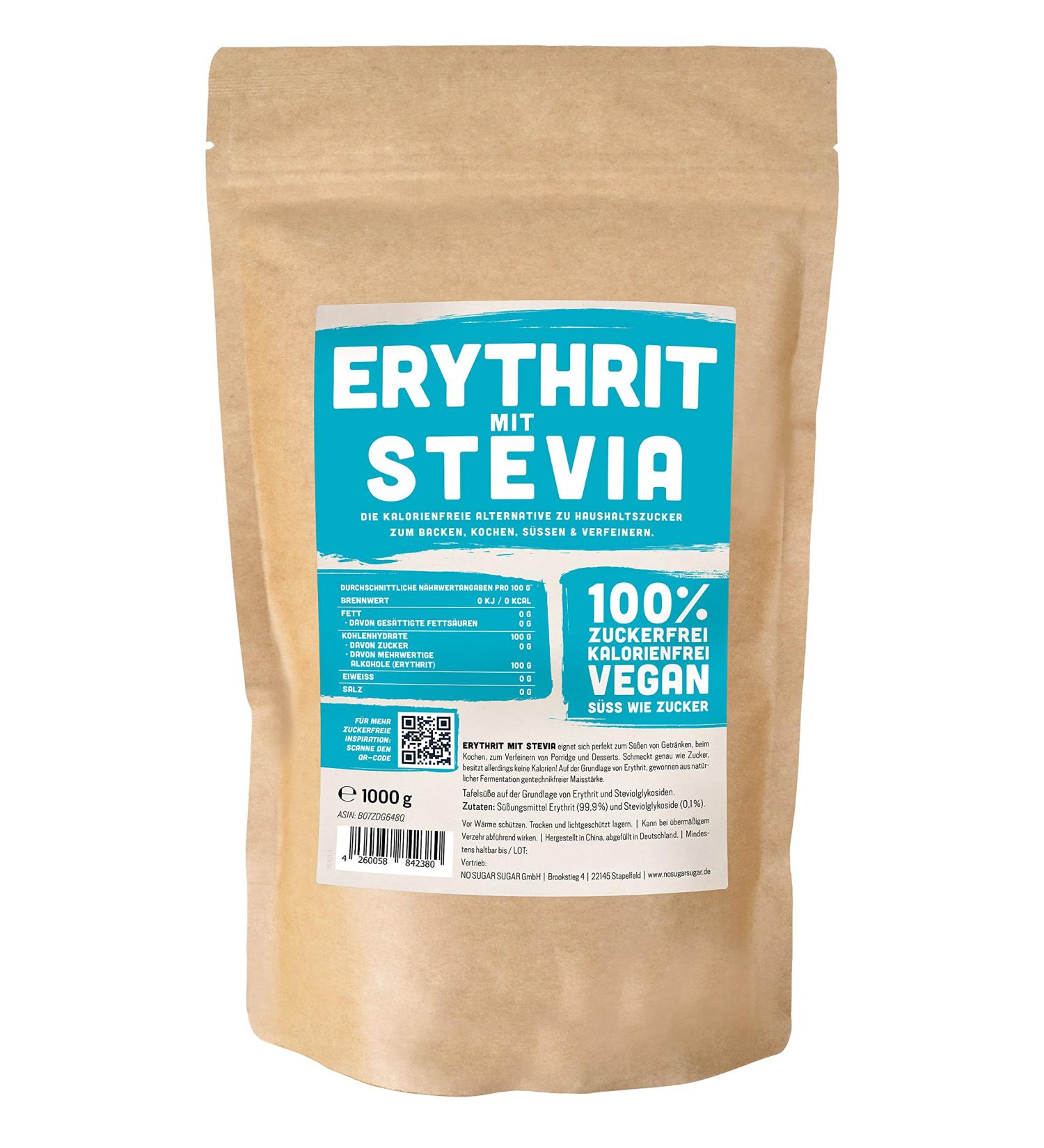 Erythrit + Stevia Natural Sugar Substitute - 1kg Doypack Zero Calories Healthy Alternative for Cooking & Baking - Buy Online on GoSupps.com
