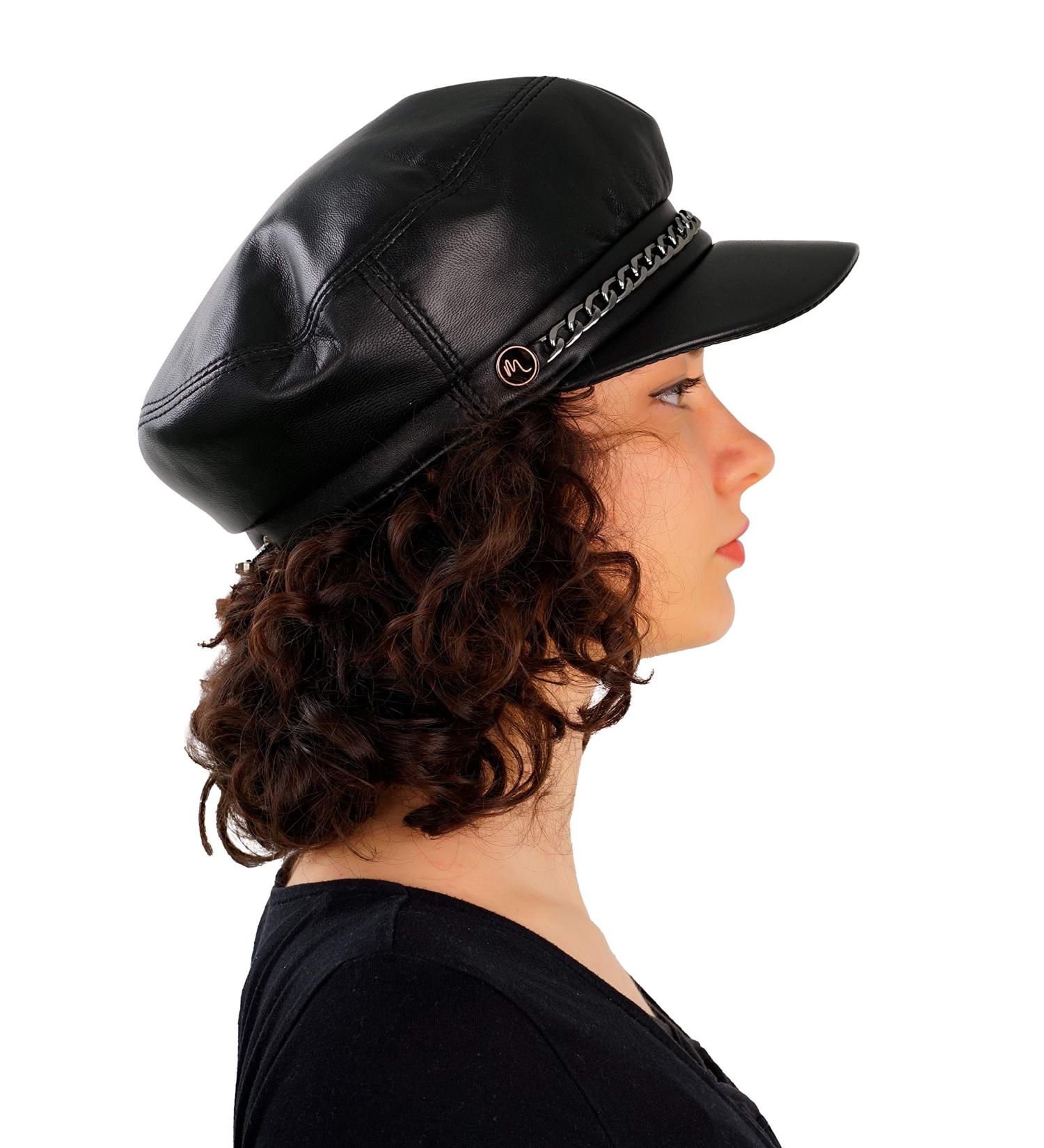 Mumcu's Black Leather Women's Fisherman Style Visor Beret Newsboy Cap - Buy Online on GoSupps.com