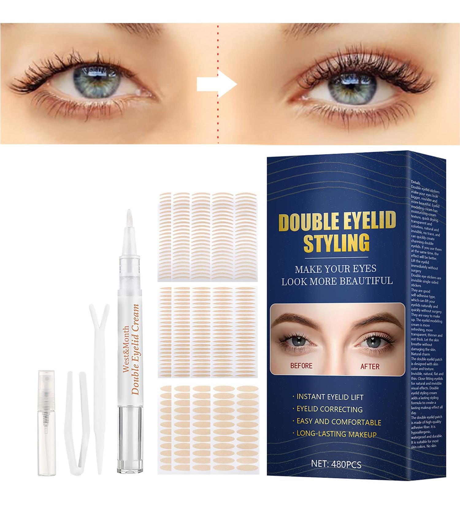 480 PCS Eyelid Tape for Hooded/Droopy Uneven Mono Eyelids - Double Eyelid Lift Kit with Fork Rods & Tweezers - Buy Online on GoSupps.com